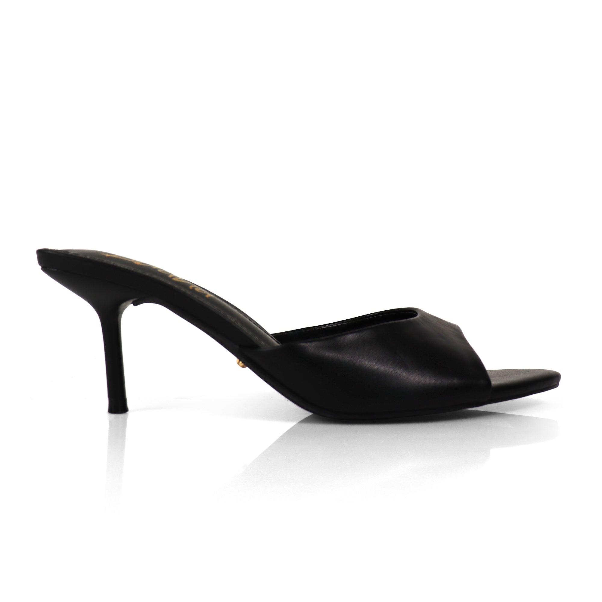 ALAINA-1 POINTED TOE MULE W/ KITTEN HEEL BLACK PU