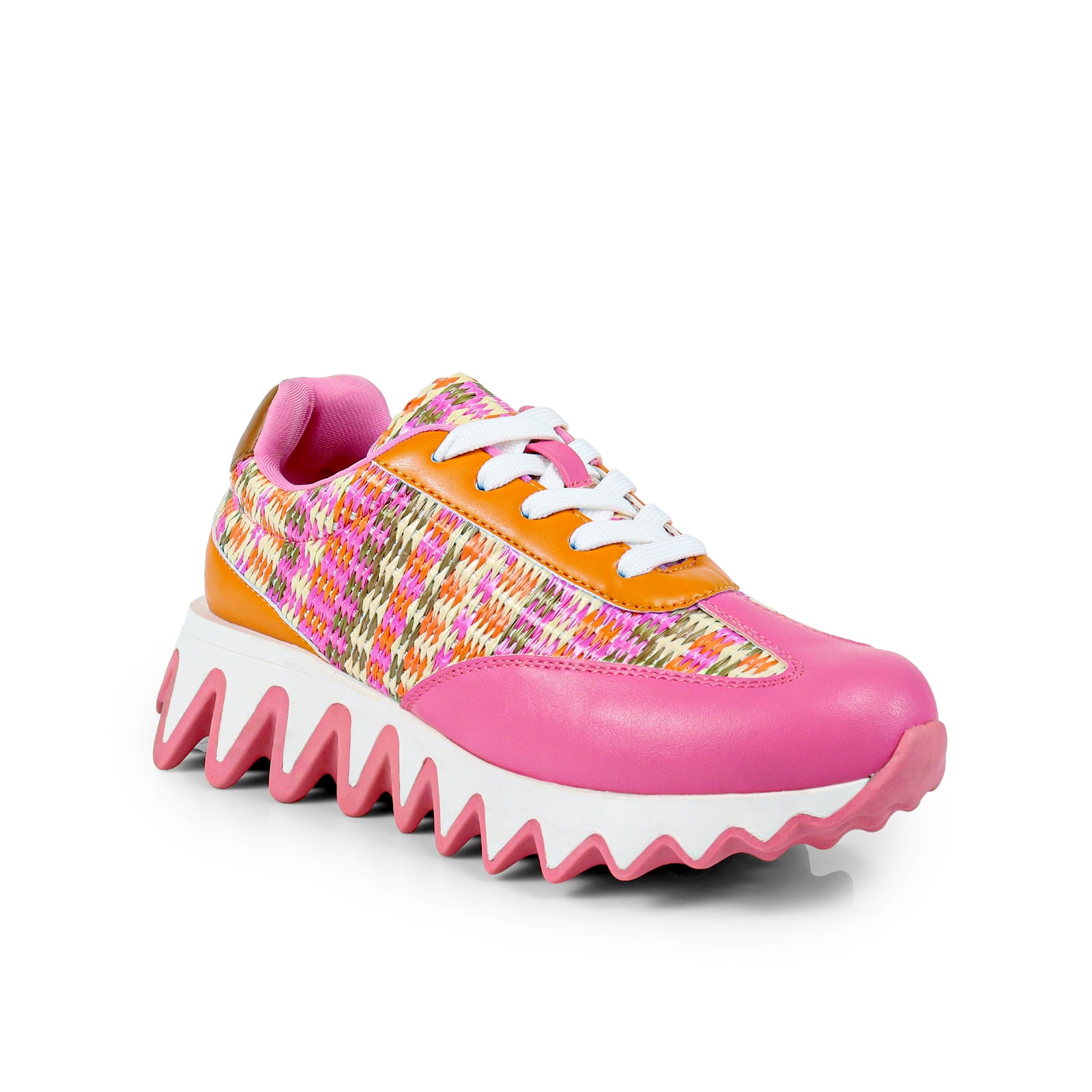 ALESSIA-2 RAFFIA TEETH OUTSOLE SNEAKERS PINK
