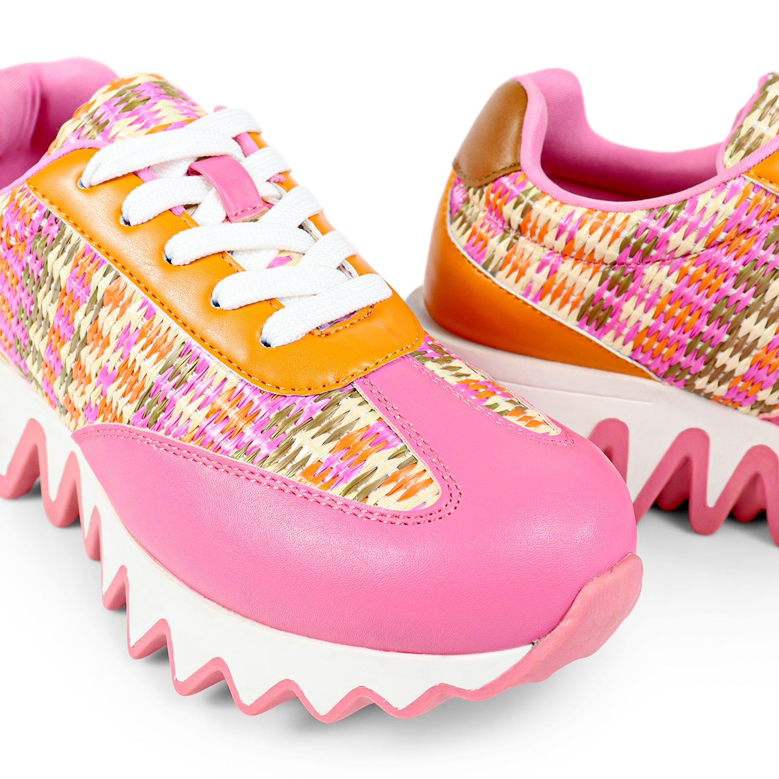 ALESSIA-2 RAFFIA TEETH OUTSOLE SNEAKERS PINK