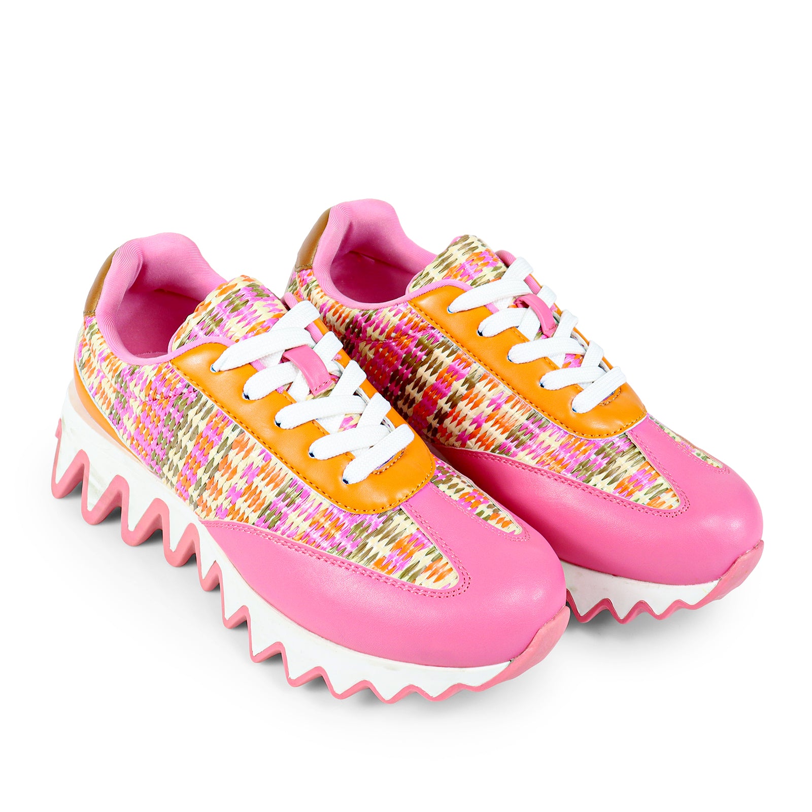 ALESSIA-2 RAFFIA TEETH OUTSOLE SNEAKERS PINK
