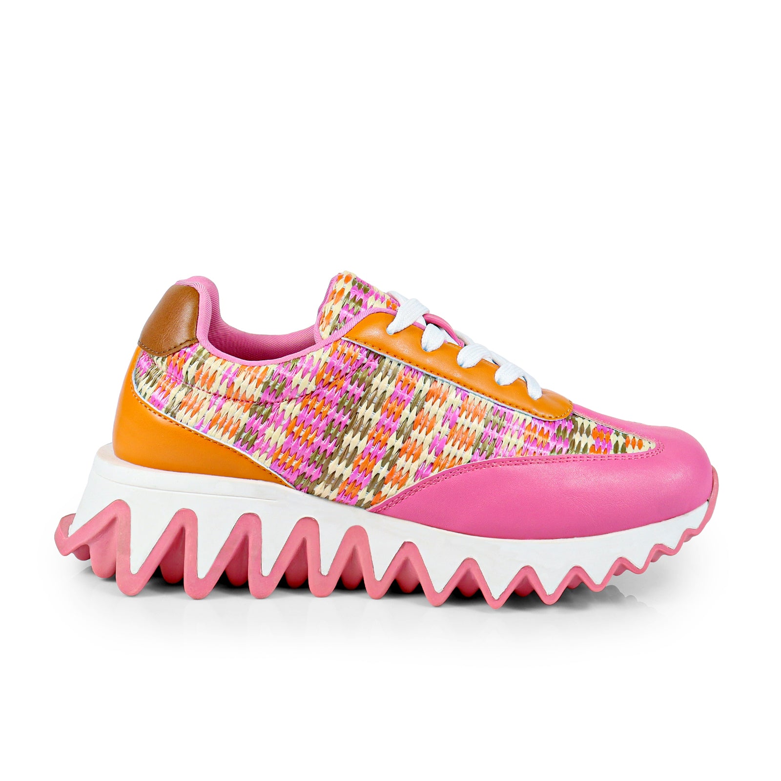 ALESSIA-2 RAFFIA TEETH OUTSOLE SNEAKERS PINK