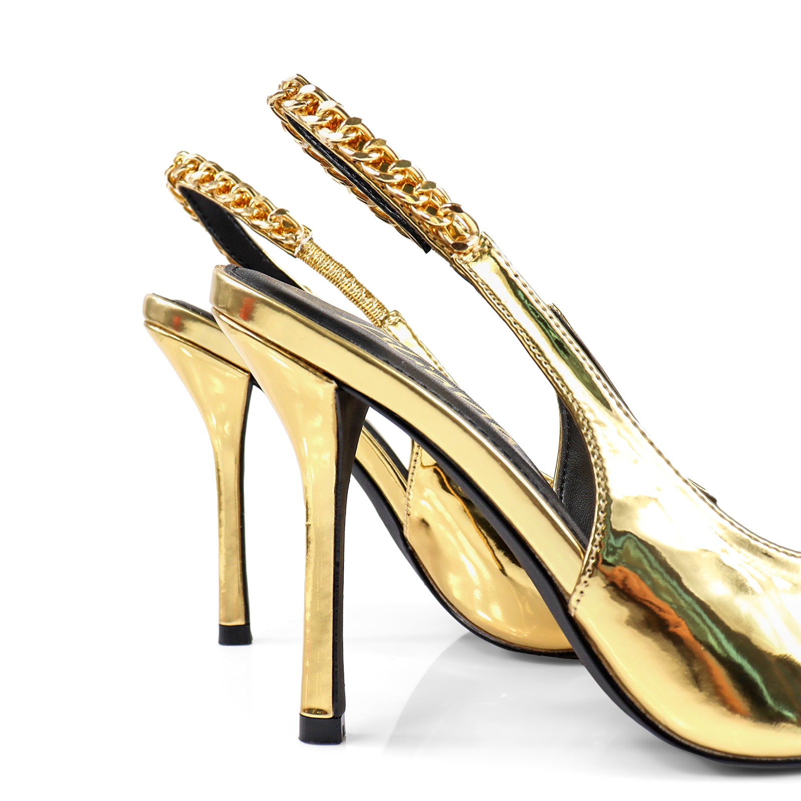 ALICIA-1 POINTED TOE W/CHAIN BACK STRAP PUMP GOLD