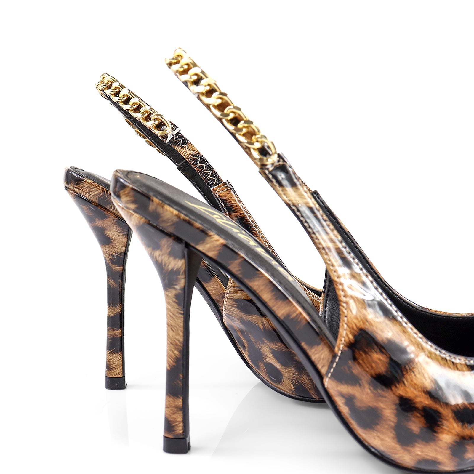 ALICIA-1 POINTED TOE W/CHAIN BACK STRAP PUMP LEOPARD