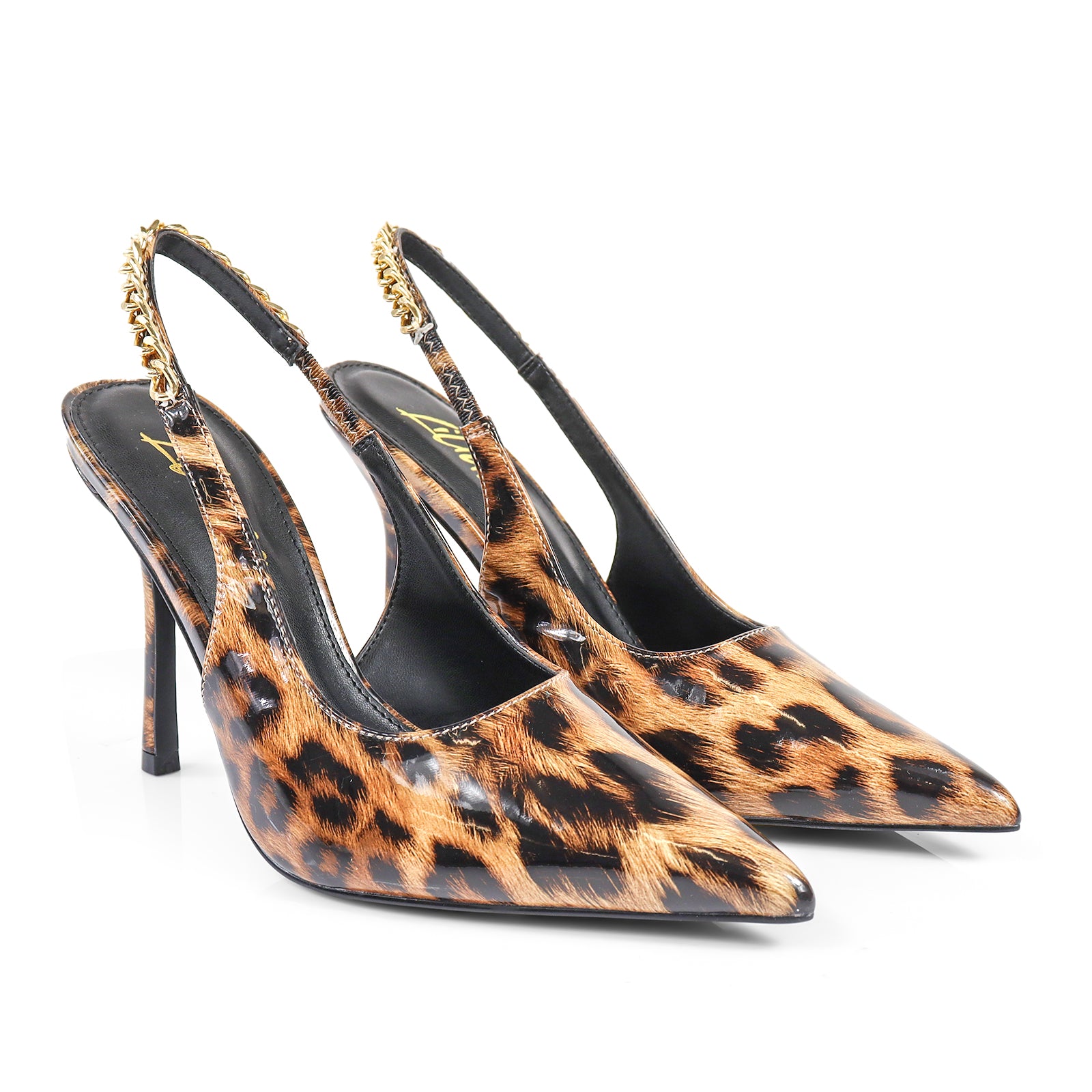 ALICIA-1 POINTED TOE W/CHAIN BACK STRAP PUMP LEOPARD