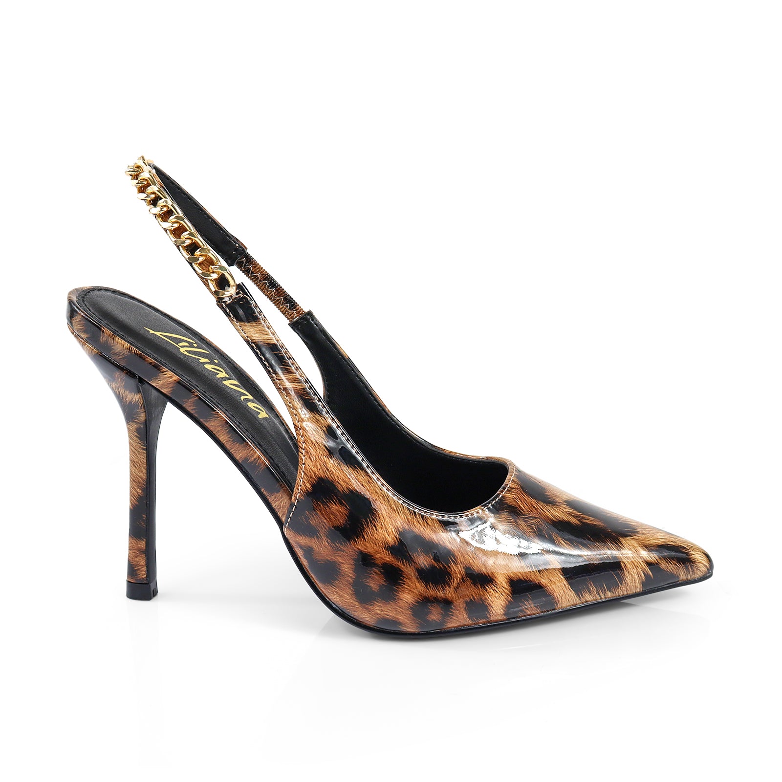 ALICIA-1 POINTED TOE W/CHAIN BACK STRAP PUMP LEOPARD