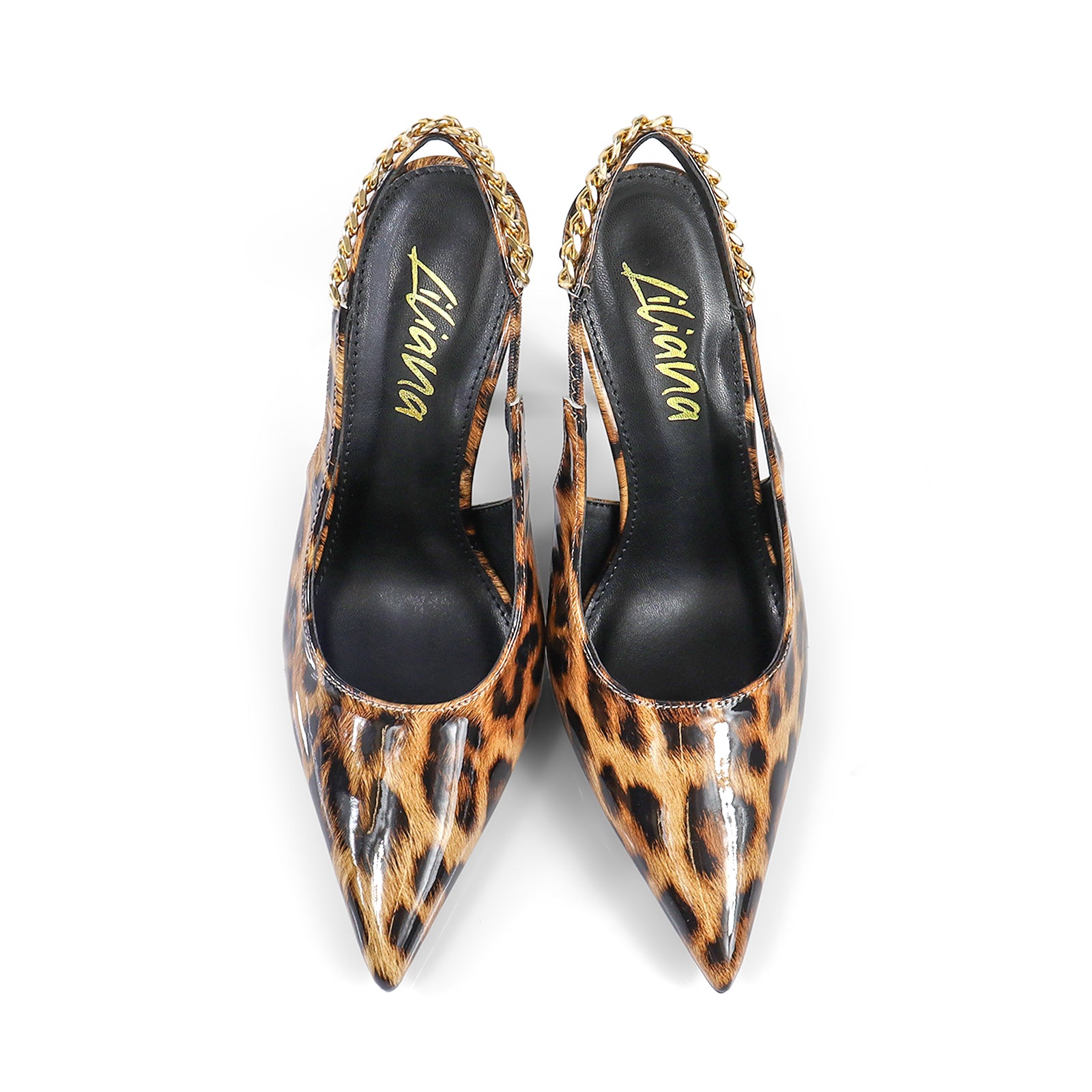ALICIA-1 POINTED TOE W/CHAIN BACK STRAP PUMP LEOPARD