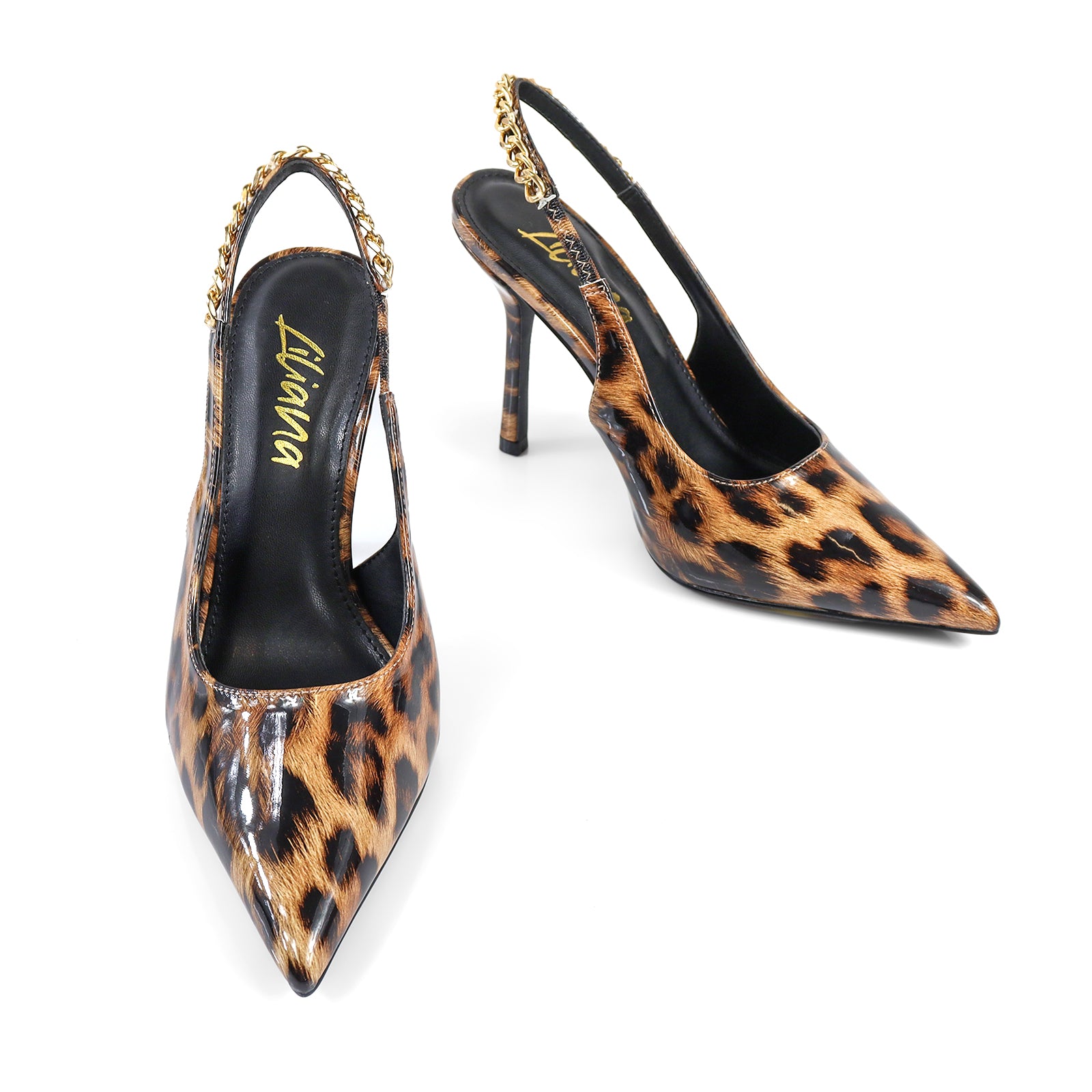 ALICIA-1 POINTED TOE W/CHAIN BACK STRAP PUMP LEOPARD