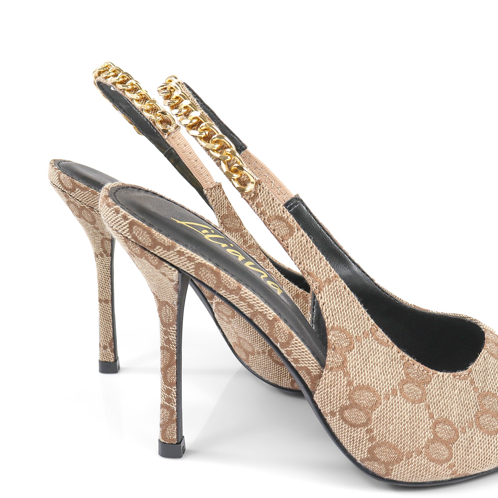 ALICIA-1 POINTED TOE W/CHAIN BACK STRAP PUMP MONOGRAM