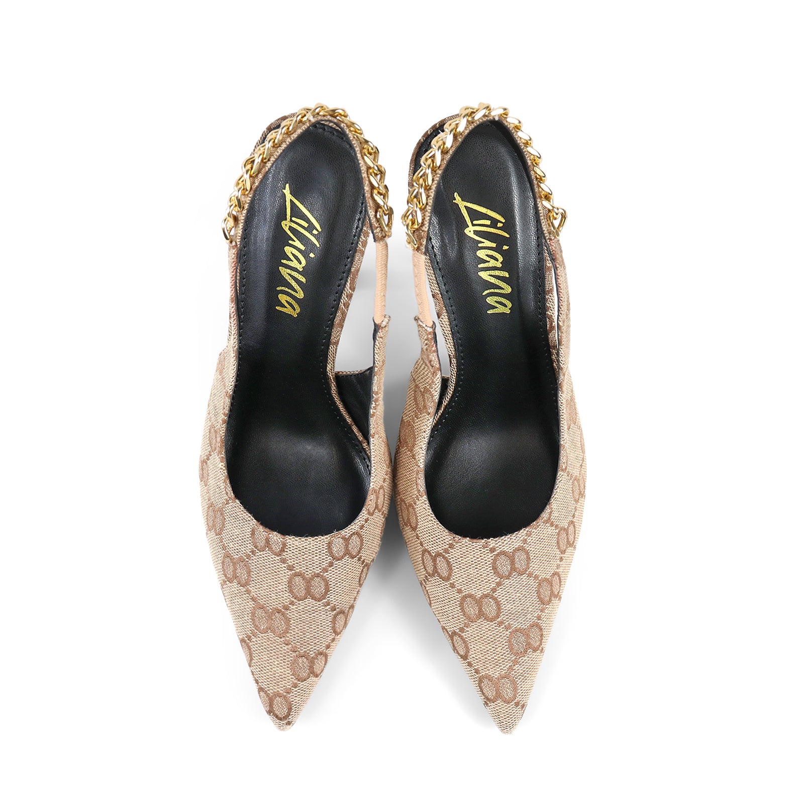 ALICIA-1 POINTED TOE W/CHAIN BACK STRAP PUMP MONOGRAM
