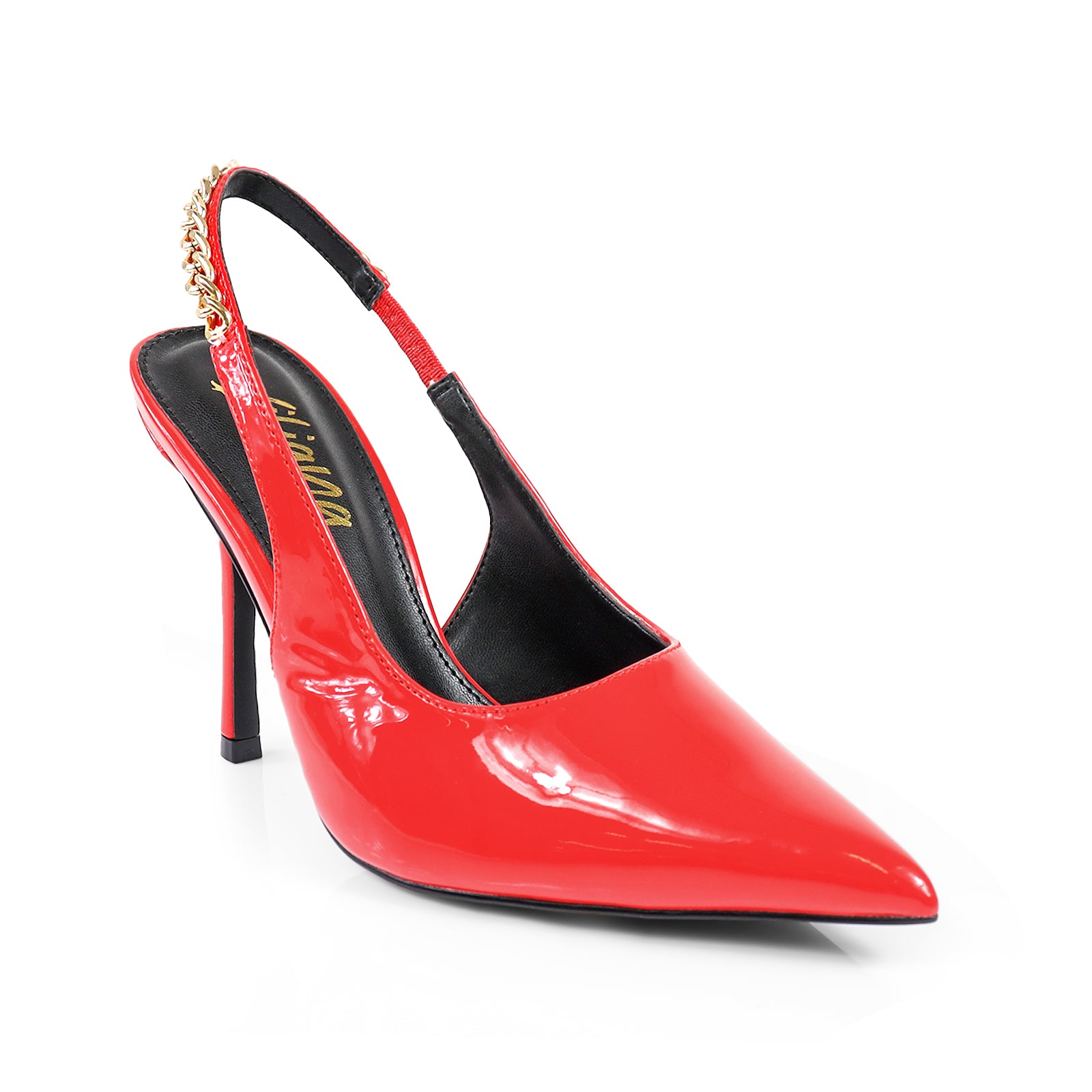 ALICIA-1 POINTED TOE W/CHAIN BACK STRAP PUMP RED