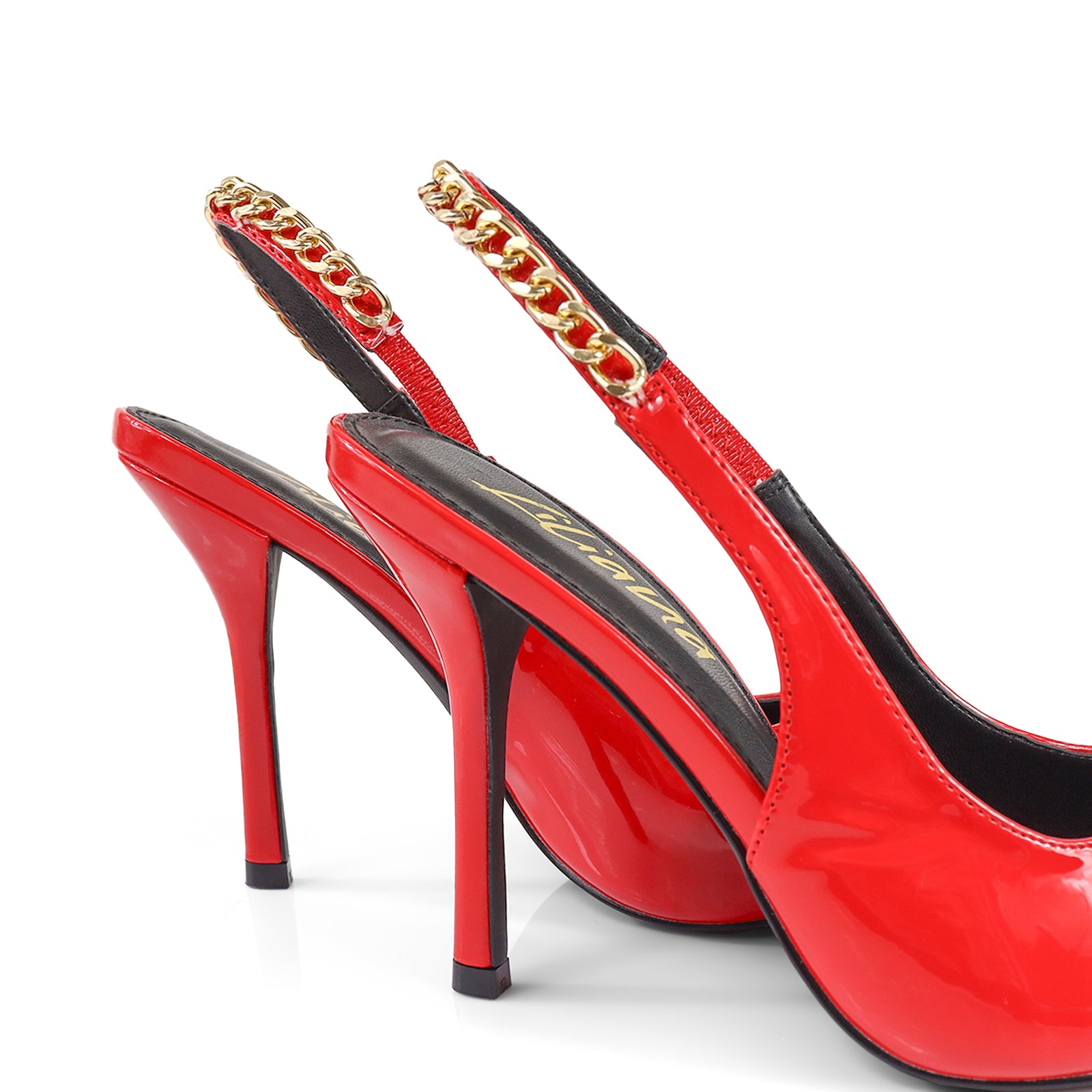 ALICIA-1 POINTED TOE W/CHAIN BACK STRAP PUMP RED