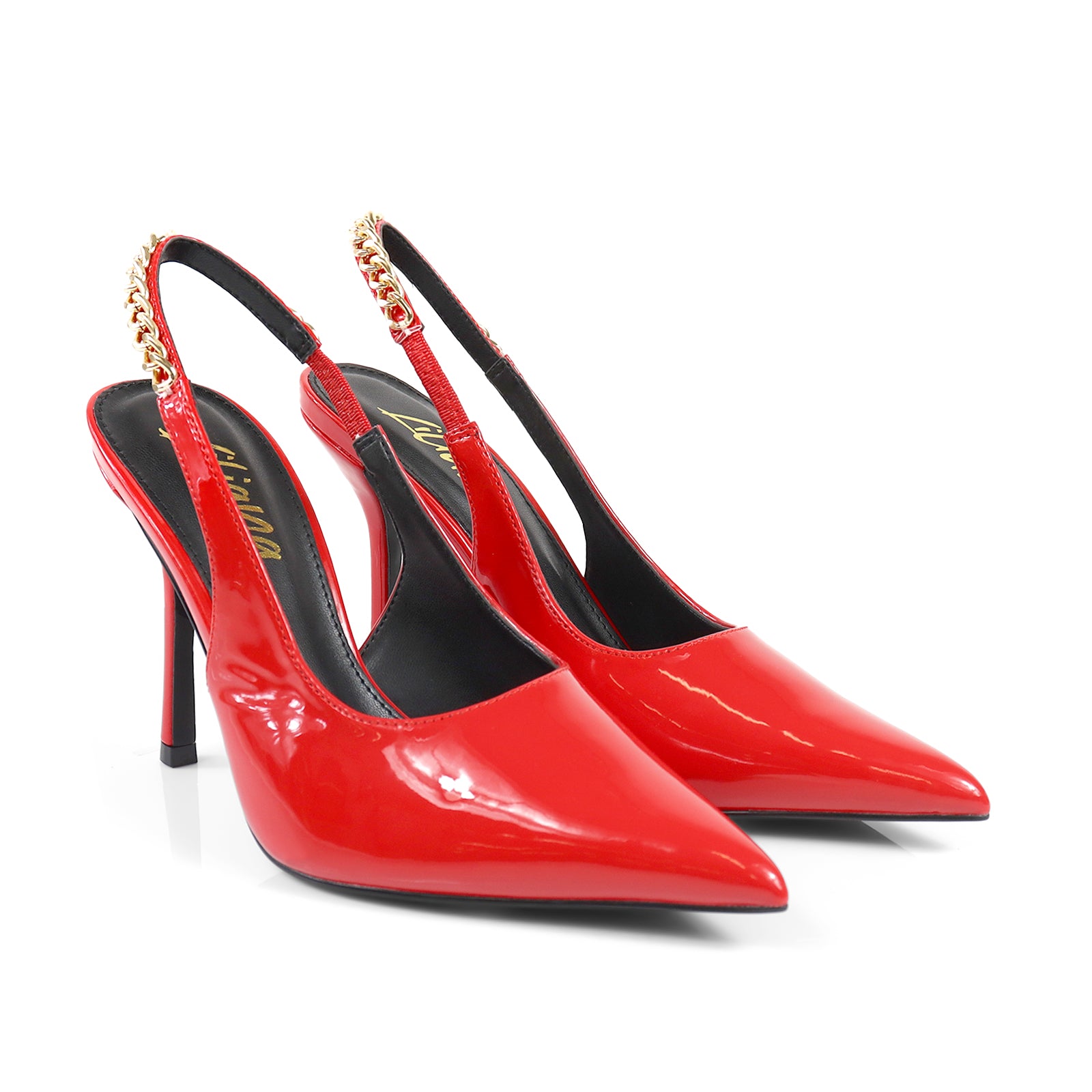 ALICIA-1 POINTED TOE W/CHAIN BACK STRAP PUMP RED