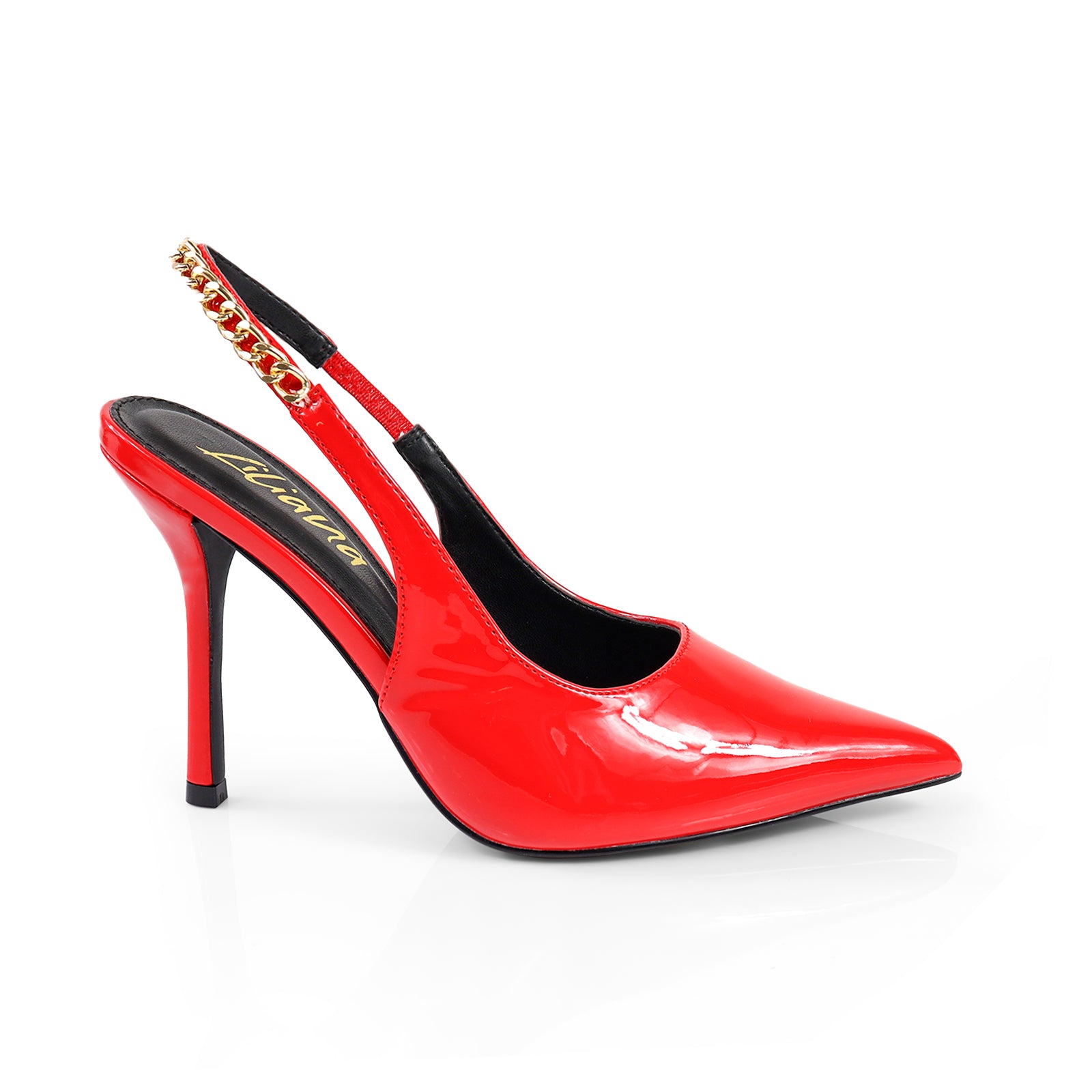 ALICIA-1 POINTED TOE W/CHAIN BACK STRAP PUMP RED