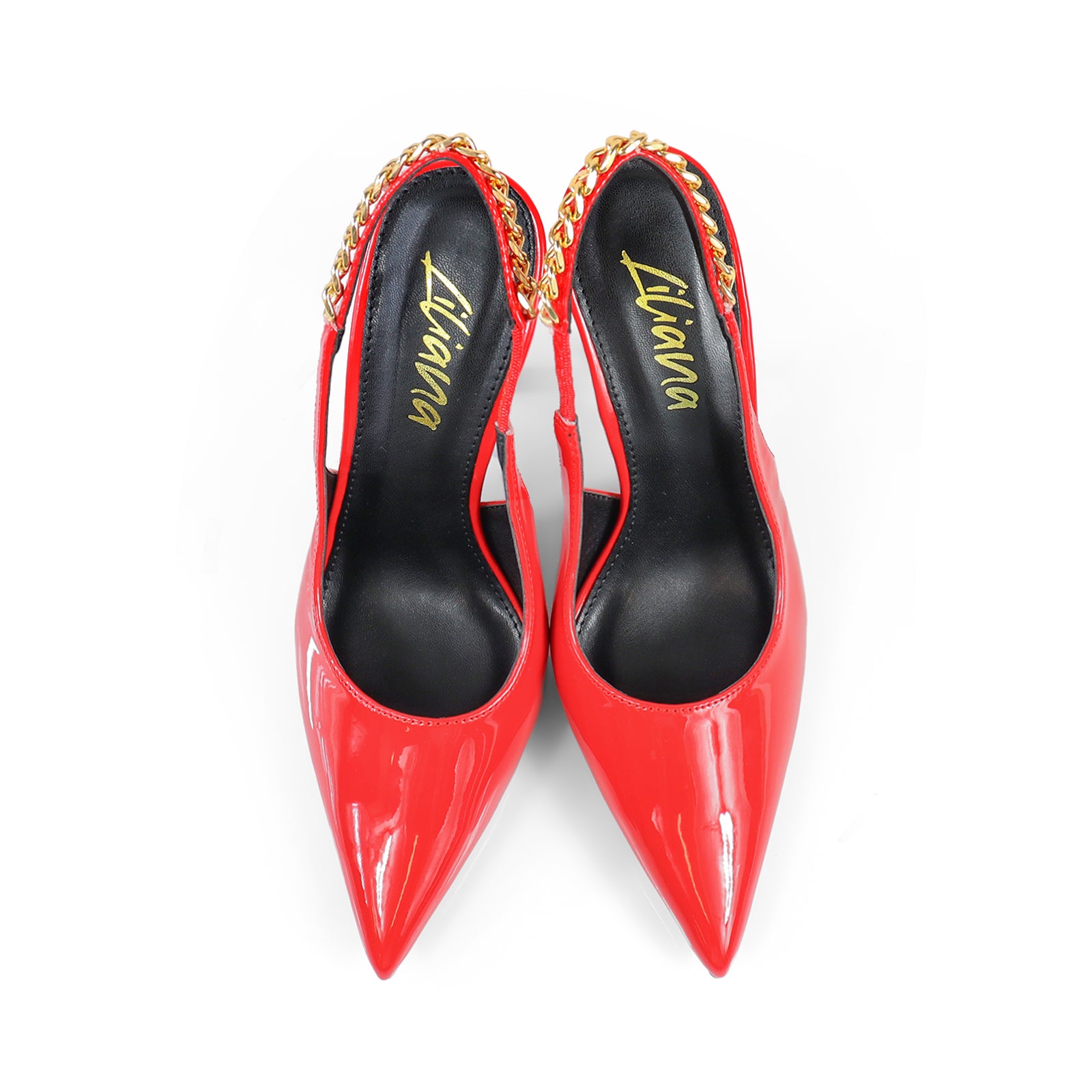 ALICIA-1 POINTED TOE W/CHAIN BACK STRAP PUMP RED