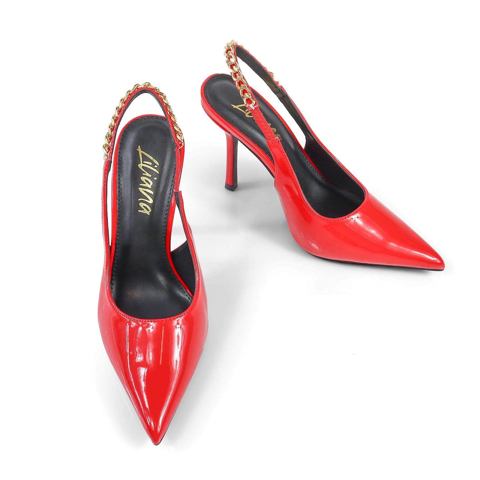 ALICIA-1 POINTED TOE W/CHAIN BACK STRAP PUMP RED