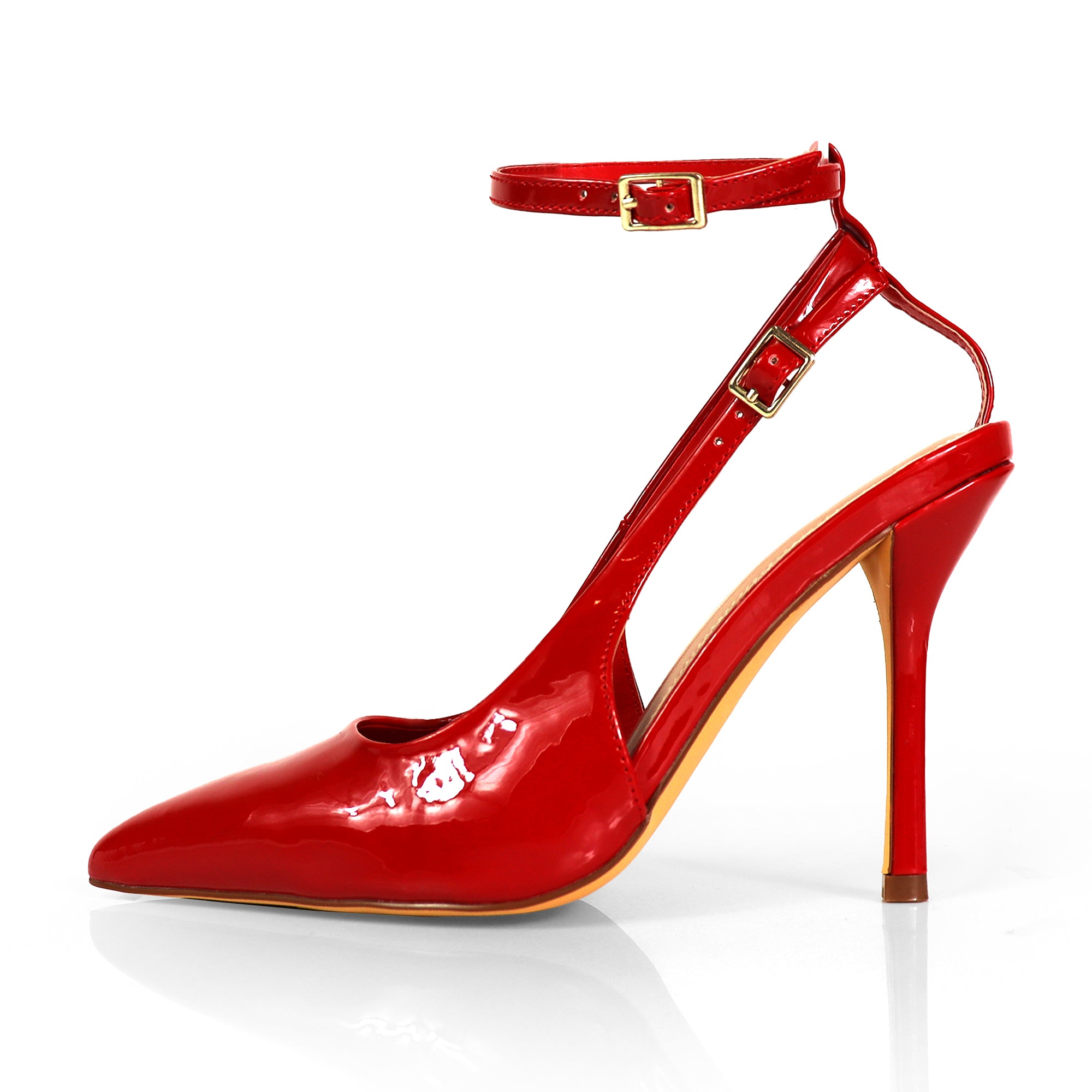 ALICIA-8 POINTED TOE W/DUO STRAP PUMP RED