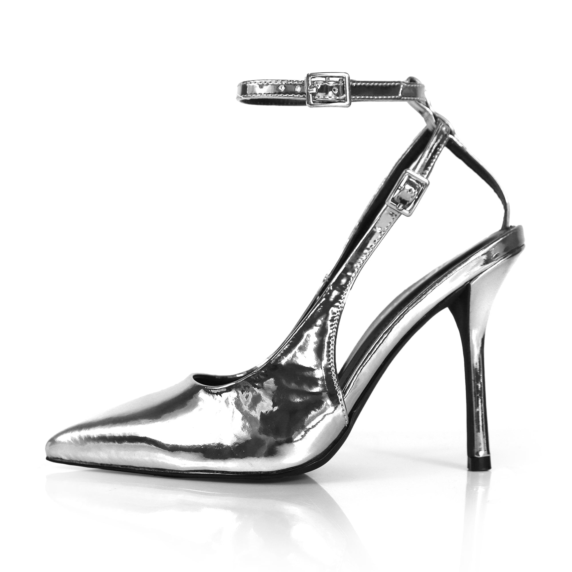 ALICIA-8 POINTED TOE W/DUO STRAP PUMP SILVER