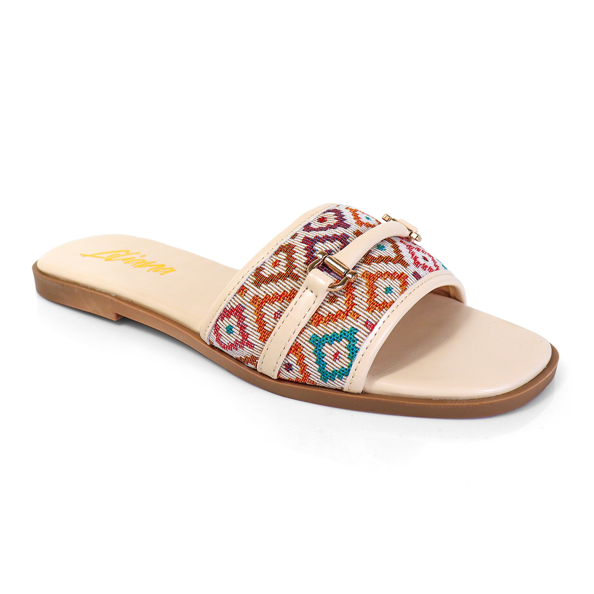 ALISHA-1 OPEN TOE MATEL BUCKLE RAFFIA SANDAL CROCHET