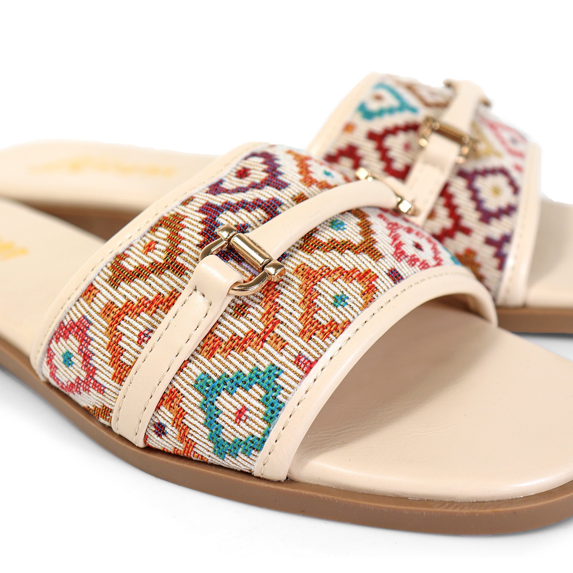 ALISHA-1 OPEN TOE MATEL BUCKLE RAFFIA SANDAL CROCHET