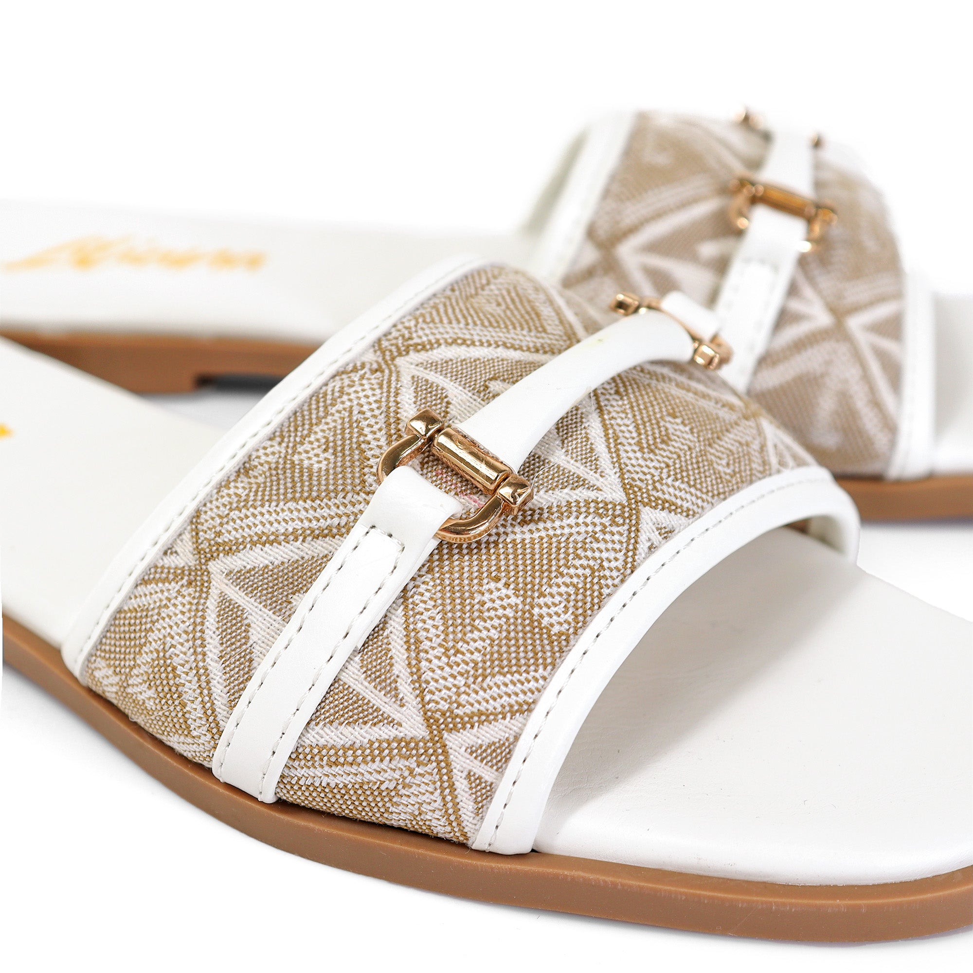 ALISHA-1 OPEN TOE MATEL BUCKLE RAFFIA SANDAL OFF WHITE