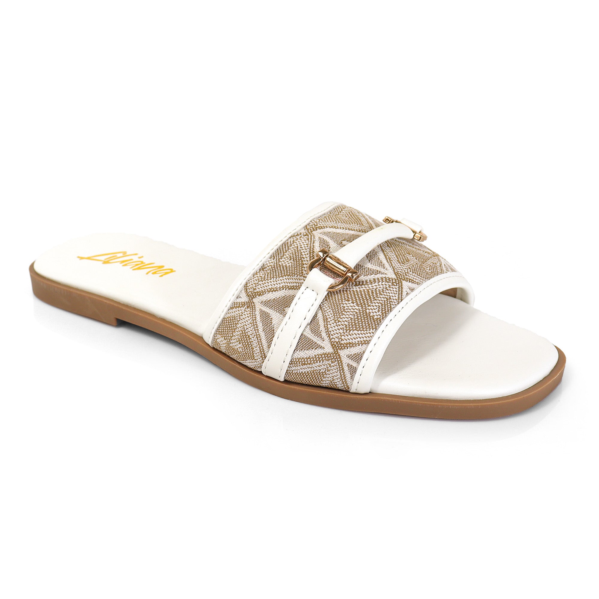 ALISHA-1 OPEN TOE MATEL BUCKLE RAFFIA SANDAL OFF WHITE