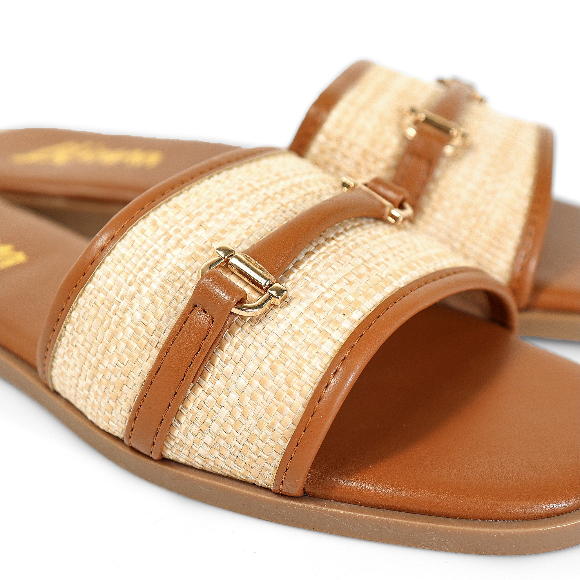 ALISHA-1 OPEN TOE MATEL BUCKLE RAFFIA SANDAL TAN