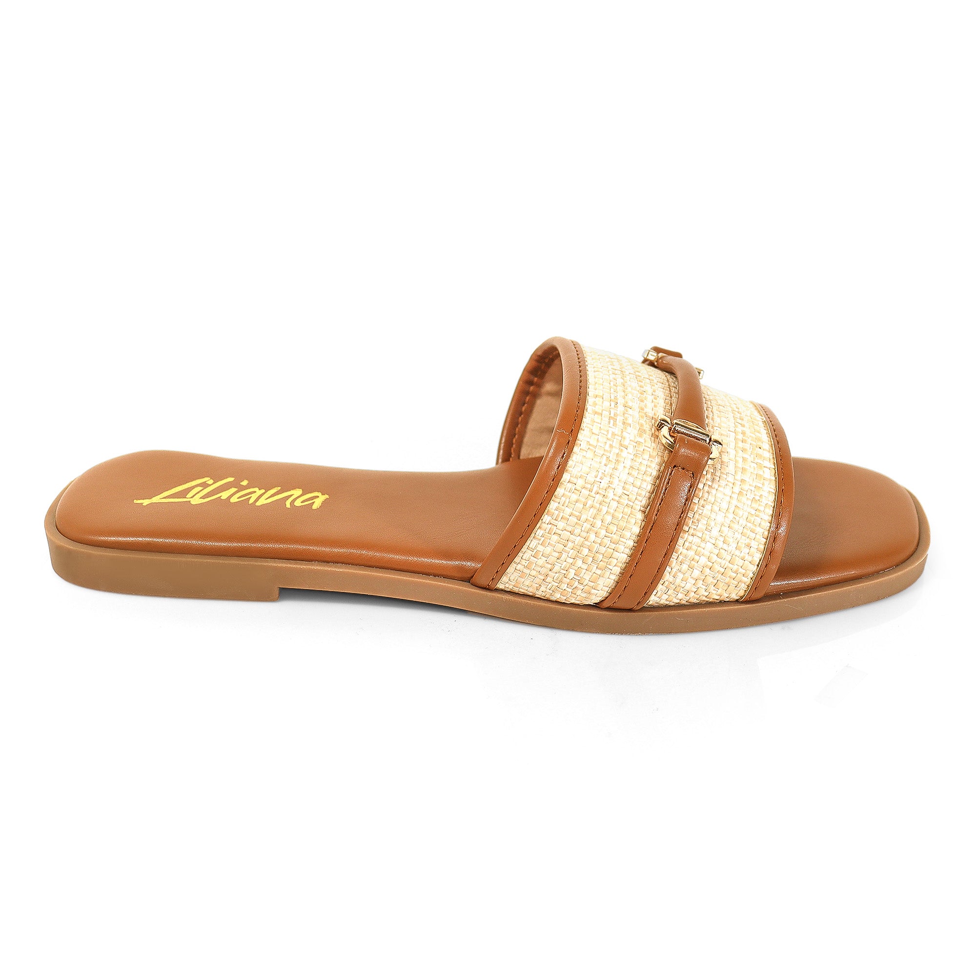 ALISHA-1 OPEN TOE MATEL BUCKLE RAFFIA SANDAL TAN