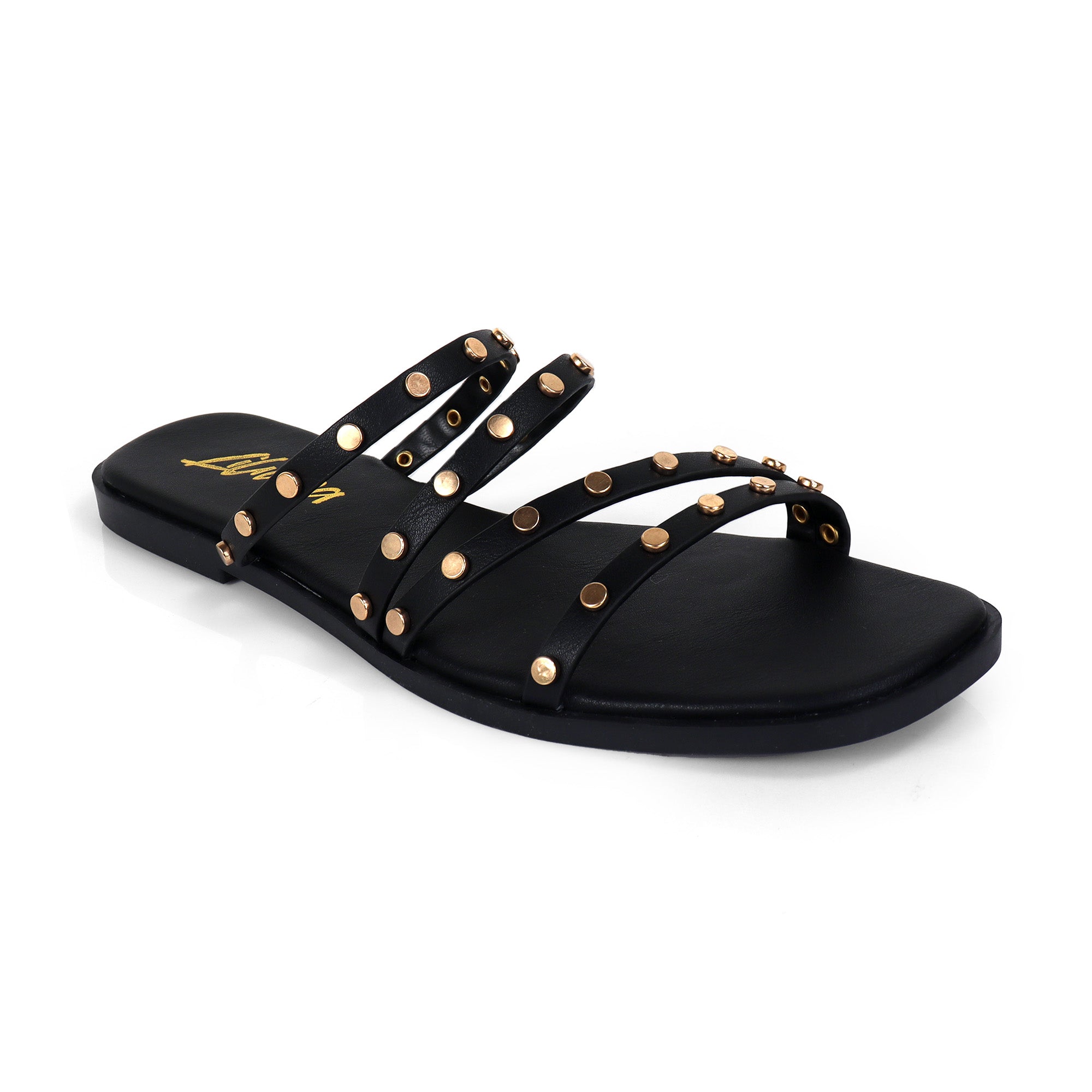 ALISHA-2 OPEN TOE STUDDED STRAPPY SANDAL BLACK