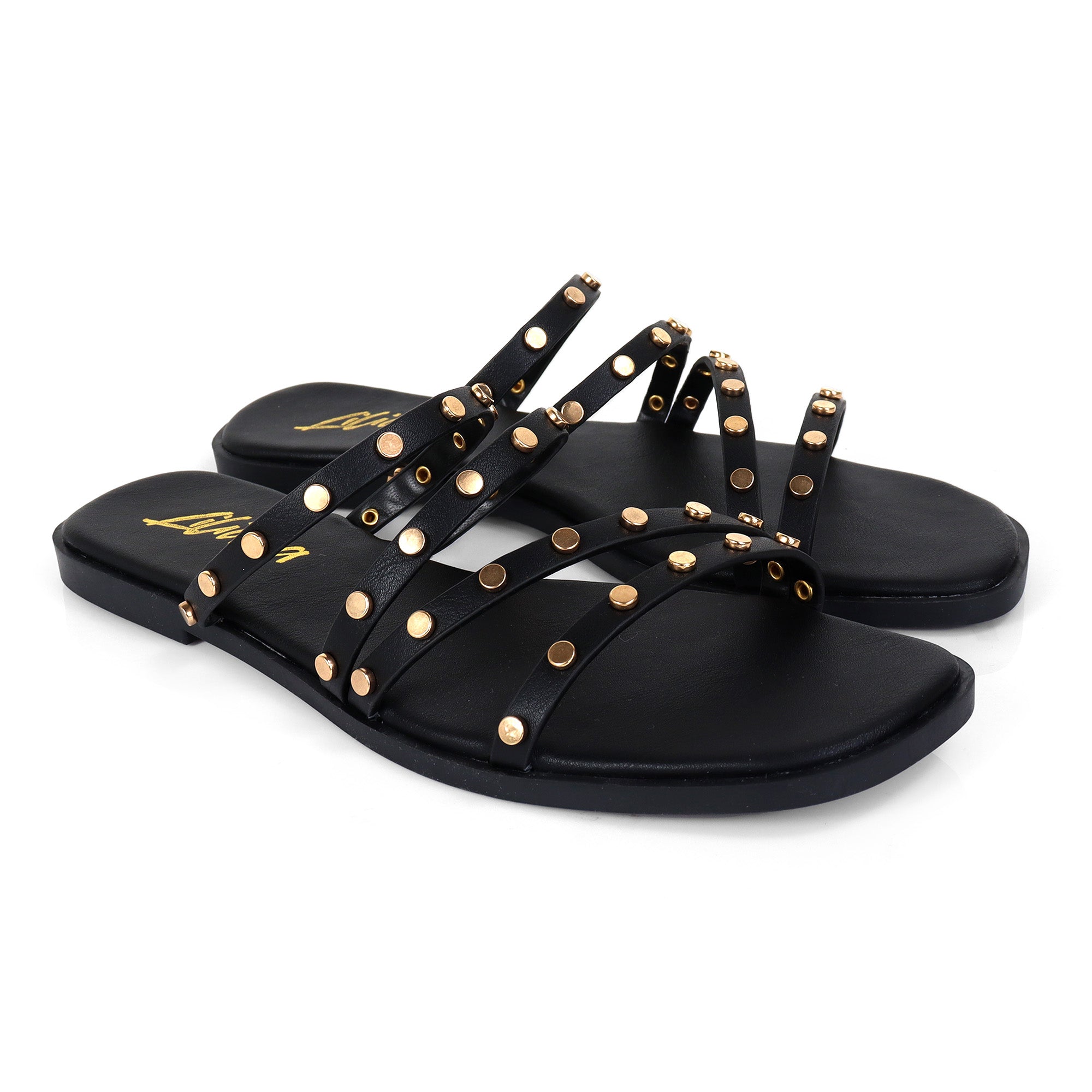 ALISHA-2 OPEN TOE STUDDED STRAPPY SANDAL BLACK