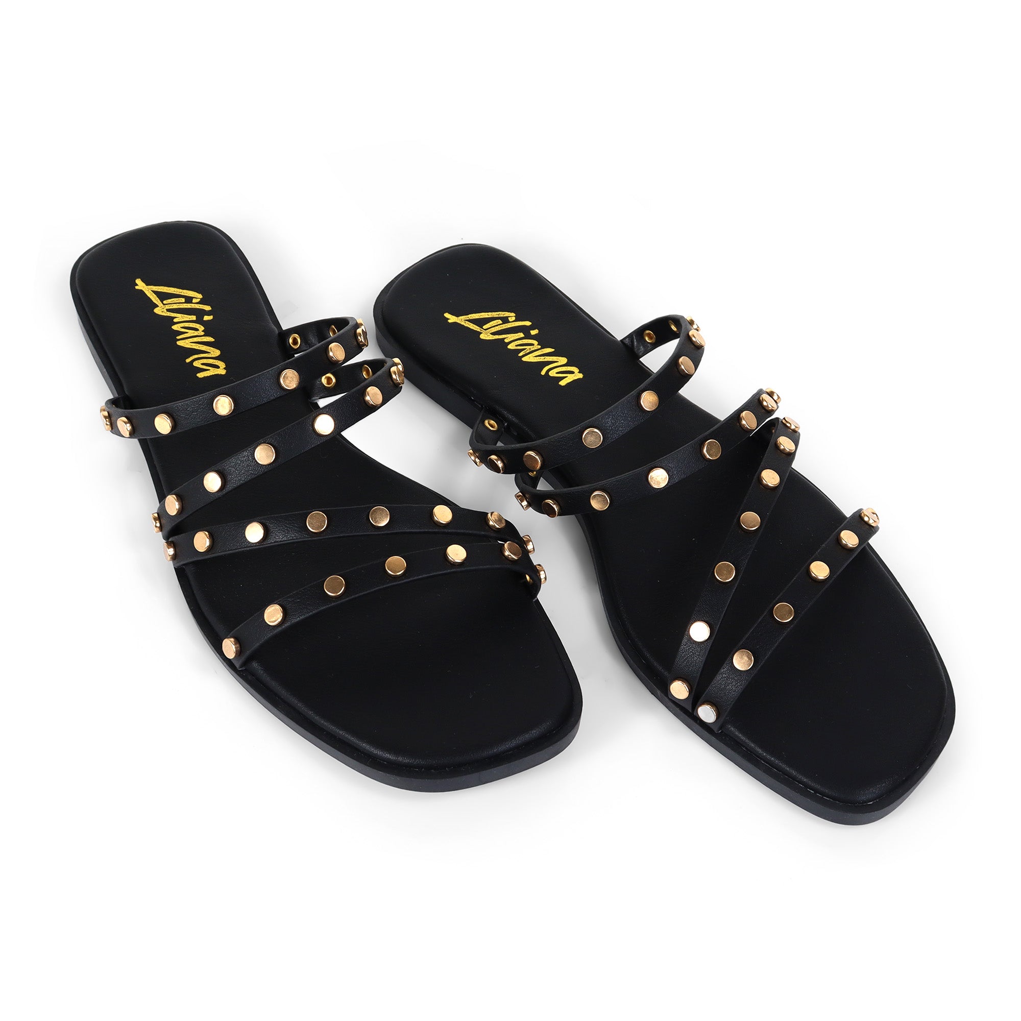 ALISHA-2 OPEN TOE STUDDED STRAPPY SANDAL BLACK