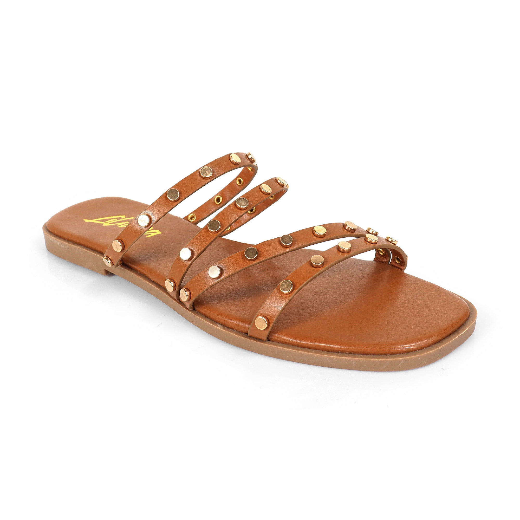 ALISHA-2 OPEN TOE STUDDED STRAPPY SANDAL TAN