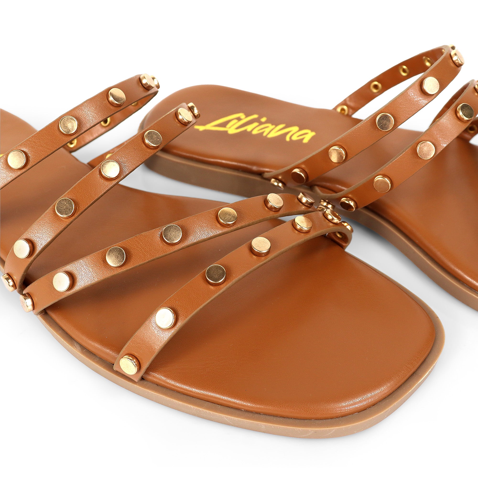 ALISHA-2 OPEN TOE STUDDED STRAPPY SANDAL TAN