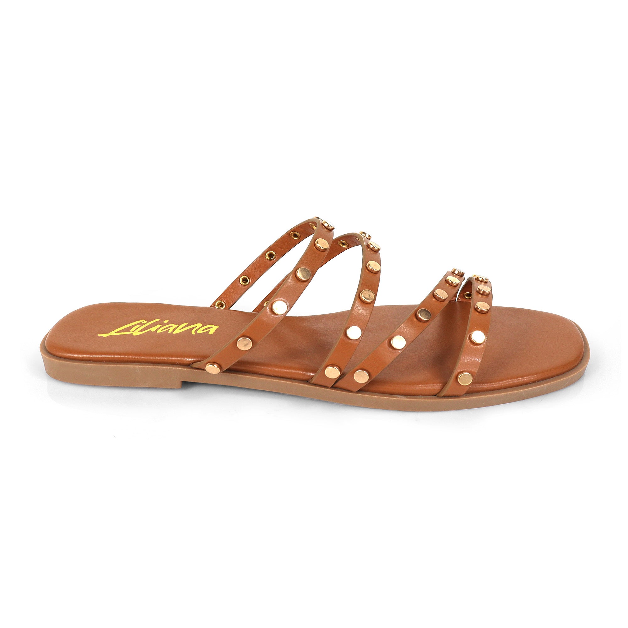 ALISHA-2 OPEN TOE STUDDED STRAPPY SANDAL TAN