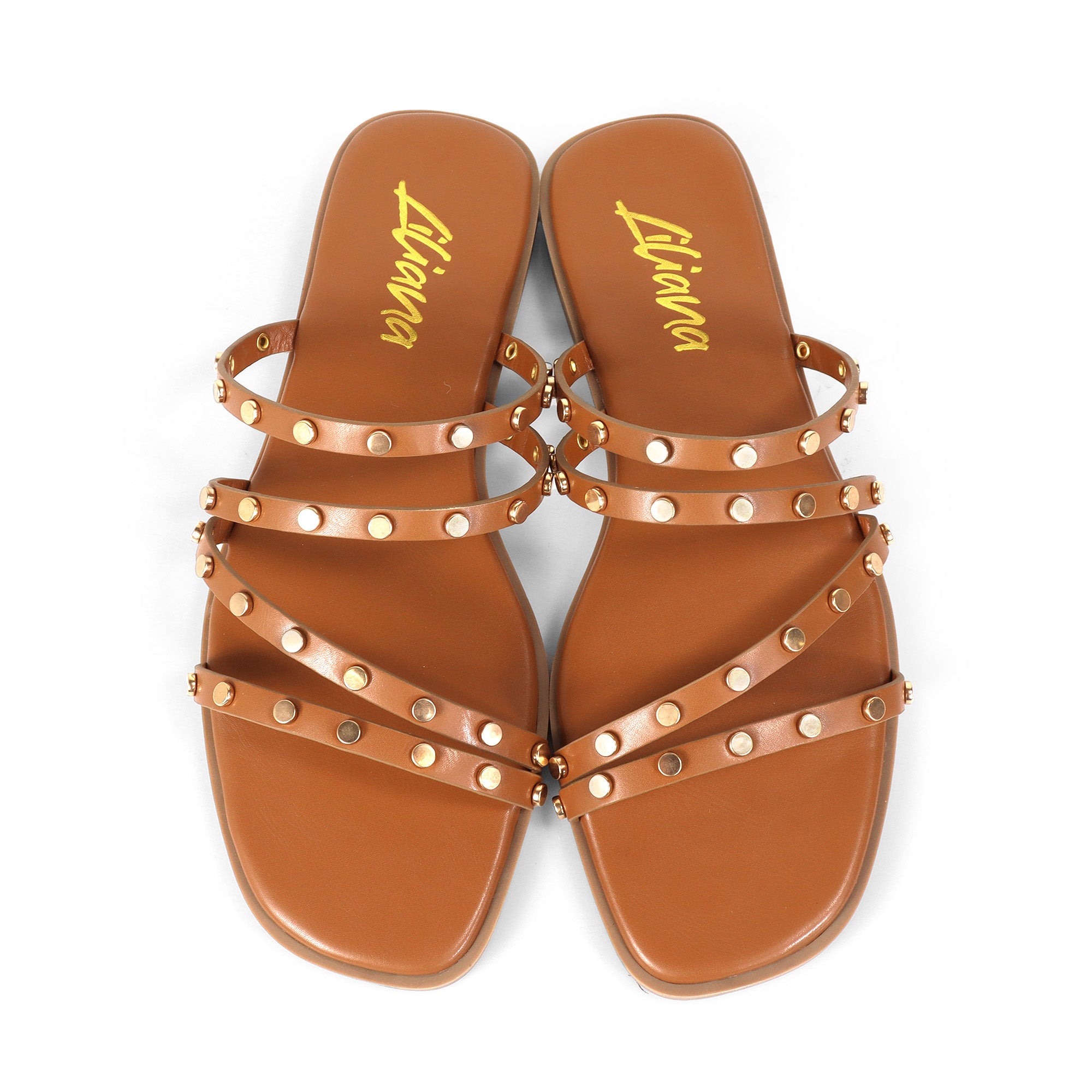 ALISHA-2 OPEN TOE STUDDED STRAPPY SANDAL TAN