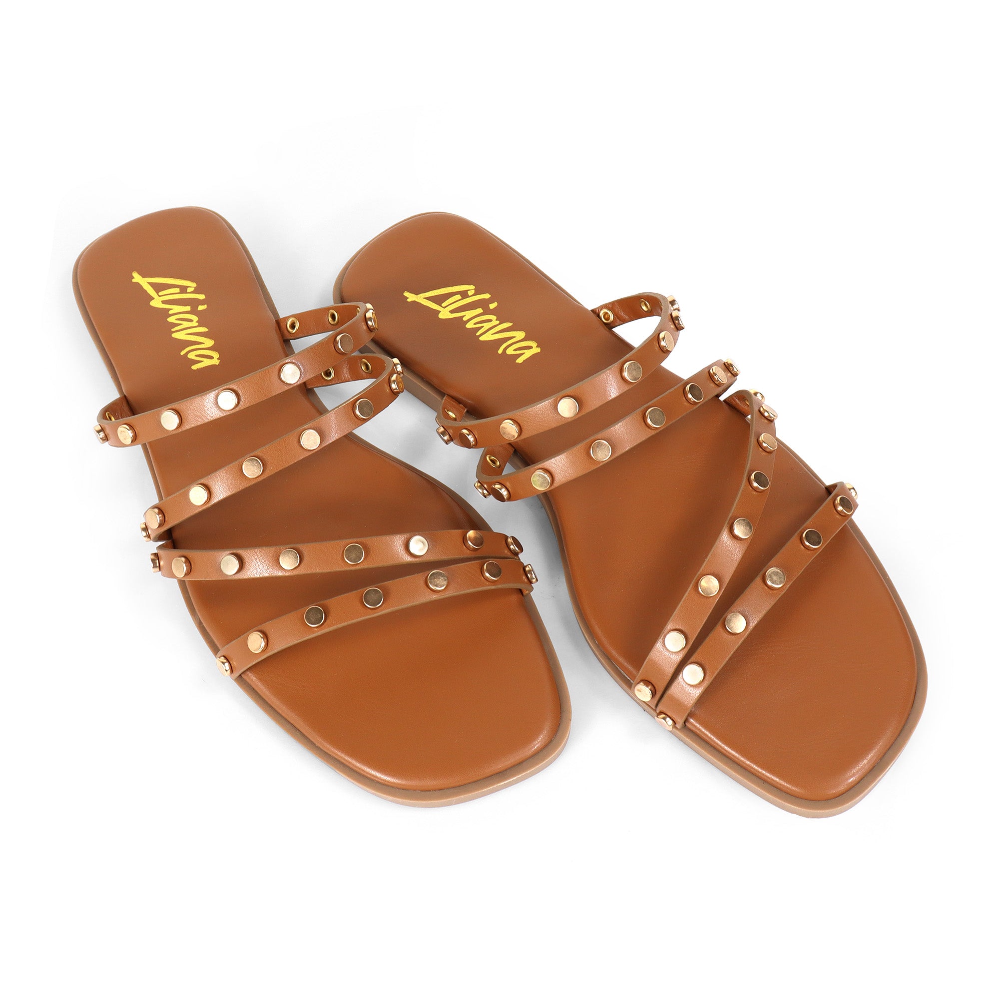 ALISHA-2 OPEN TOE STUDDED STRAPPY SANDAL TAN