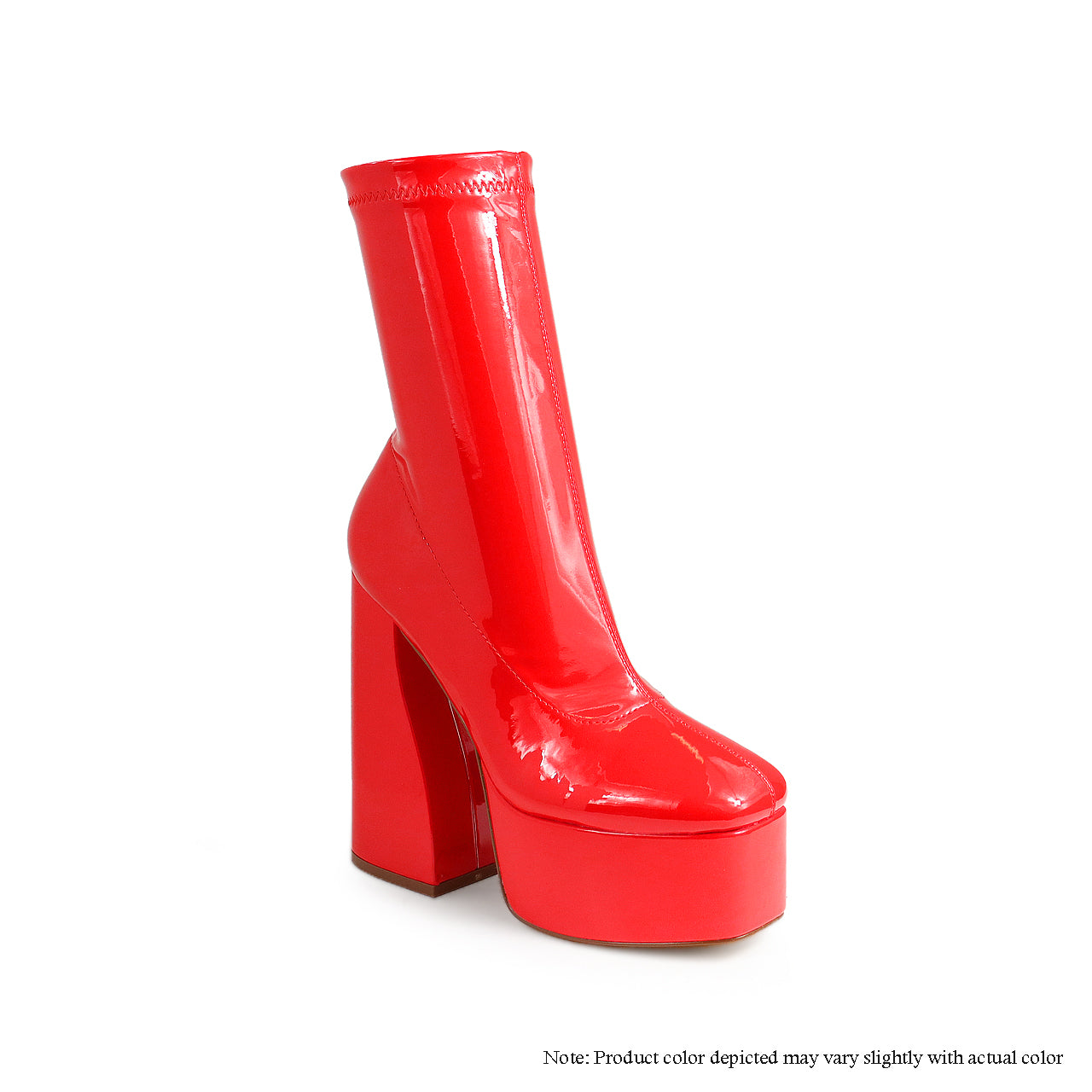 ALPINE-2 CHUNKY STRETCHY DESIGNER HEEL BOOTIES - RED PATENT