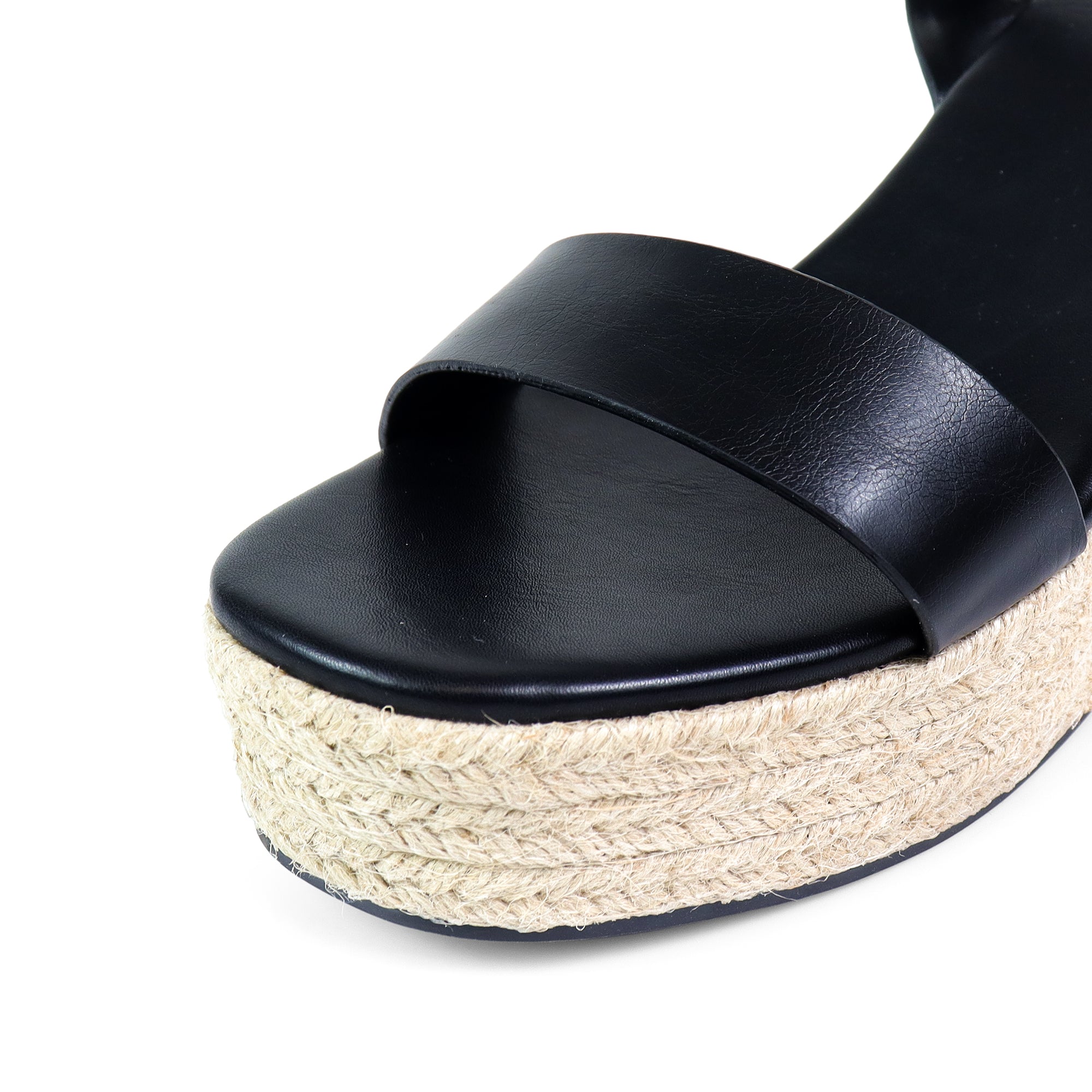 ALYAH-2 OPEN TOE BUCKLE ANKLE STRAP W/ ESPADRILLE WEDGE BLACK