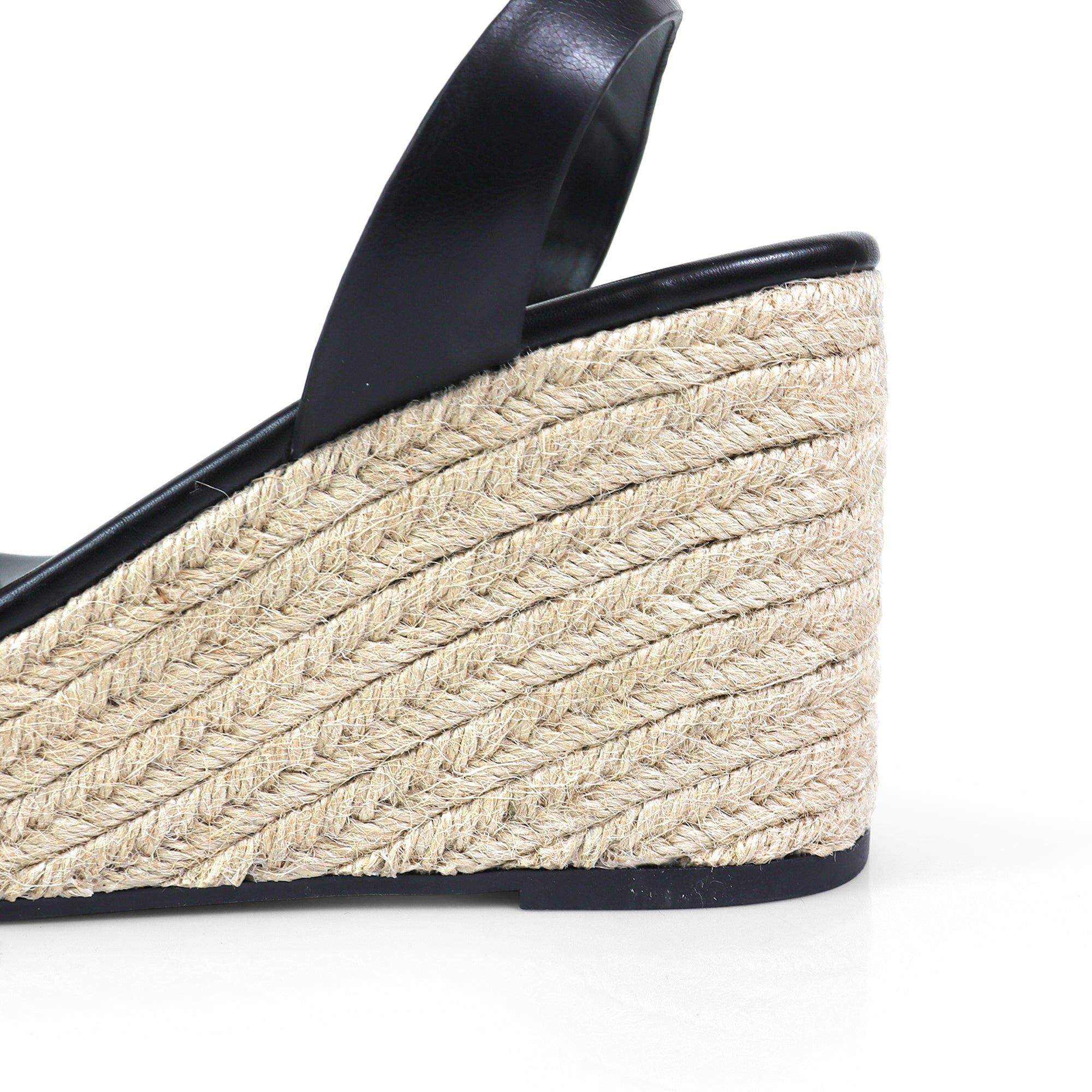 ALYAH-2 OPEN TOE BUCKLE ANKLE STRAP W/ ESPADRILLE WEDGE BLACK