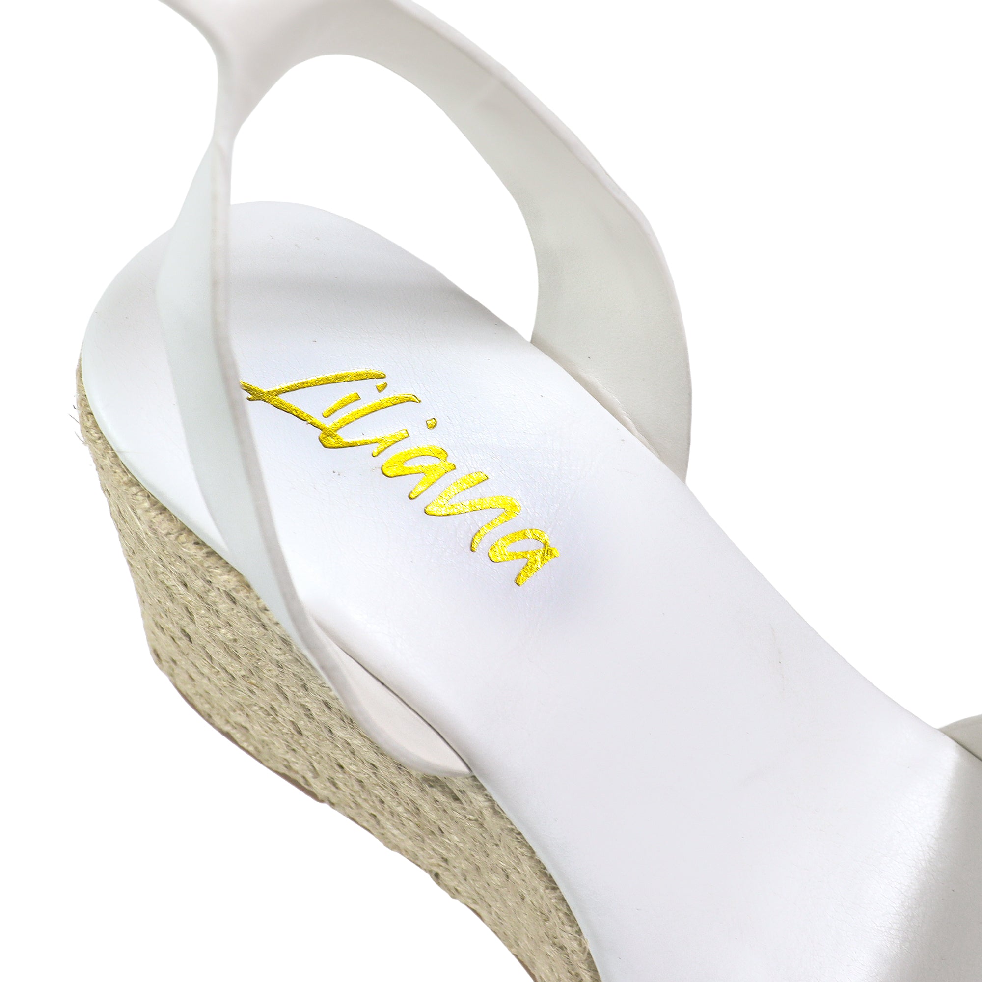 ALYAH-2 OPEN TOE BUCKLE ANKLE STRAP W/ ESPADRILLE WEDGE WHITE