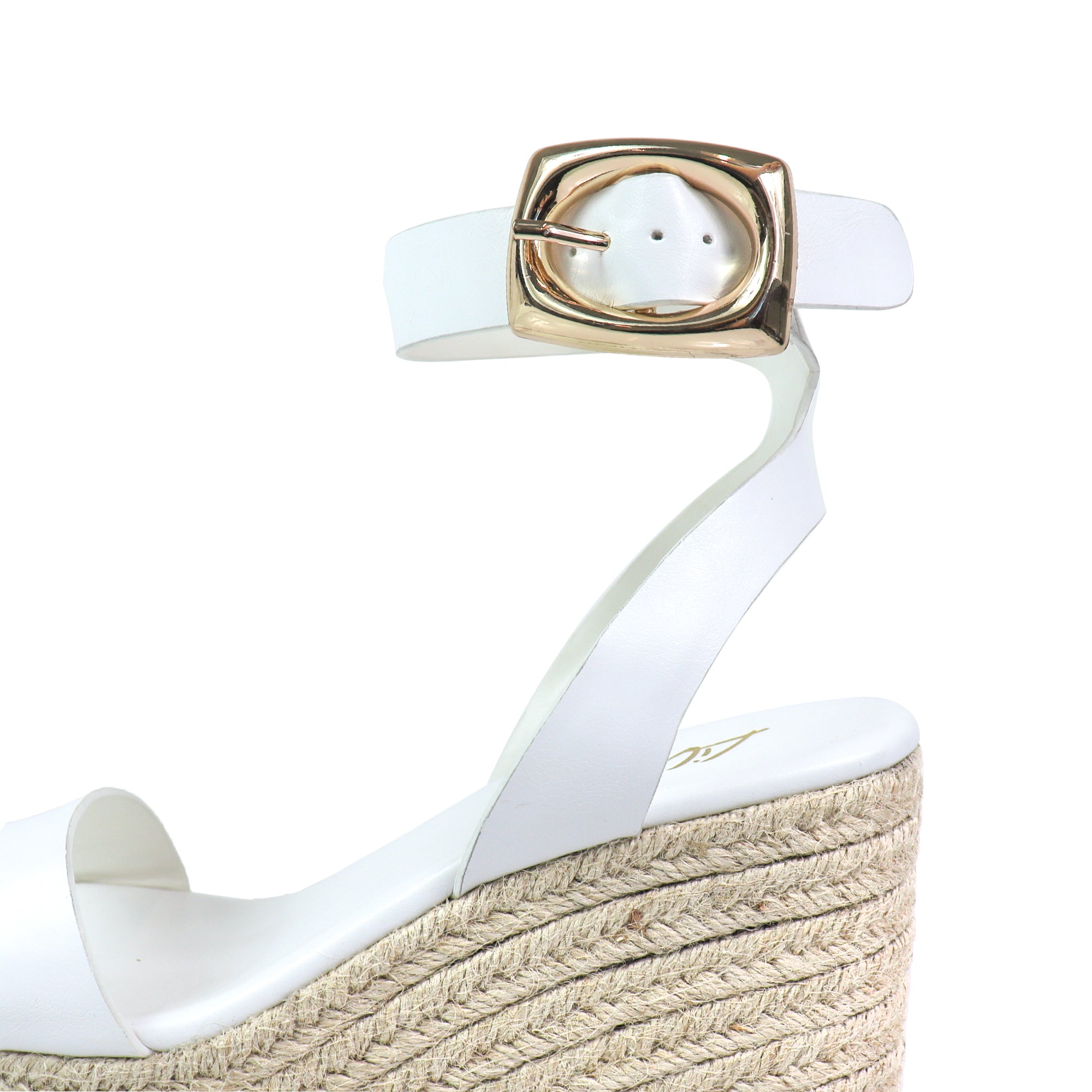 ALYAH-2 OPEN TOE BUCKLE ANKLE STRAP W/ ESPADRILLE WEDGE WHITE