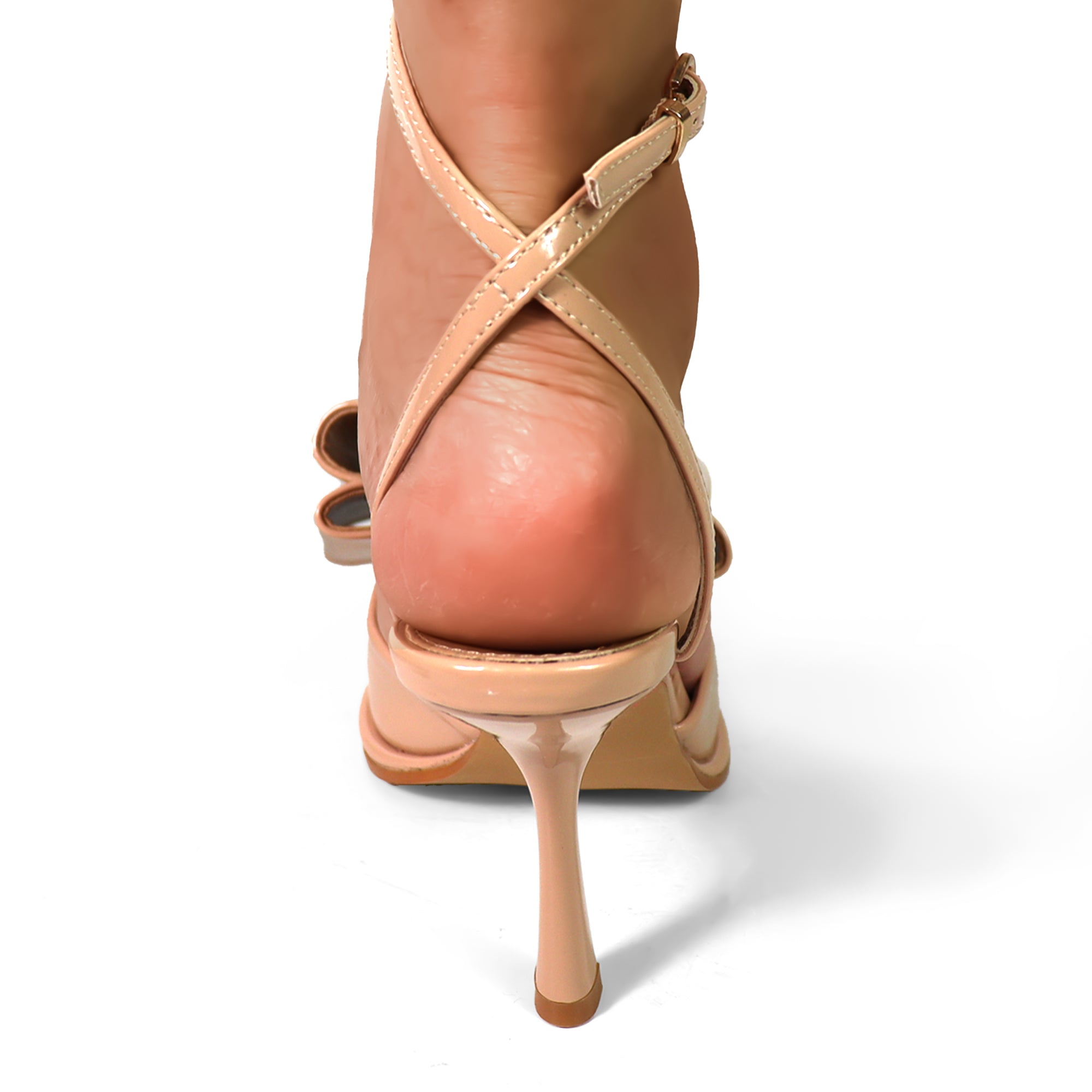 AMANDA-2 PATENT BOW ANCKLE STRAP W/ HEEL NUDE