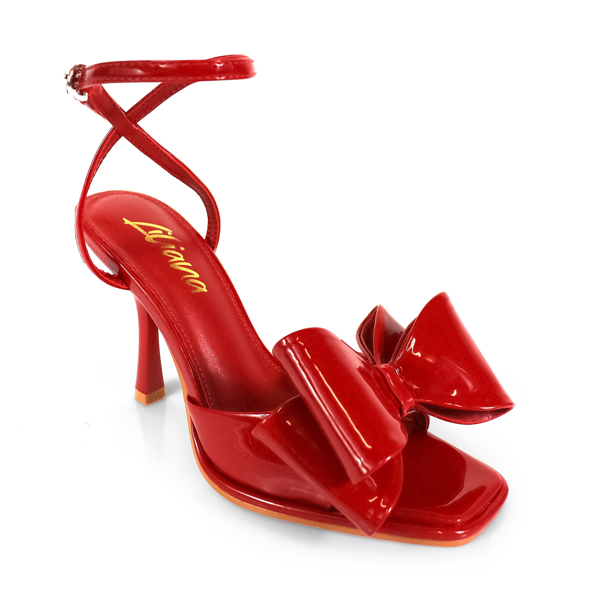 AMANDA-2 PATENT BOW ANCKLE STRAP W/ HEEL RED