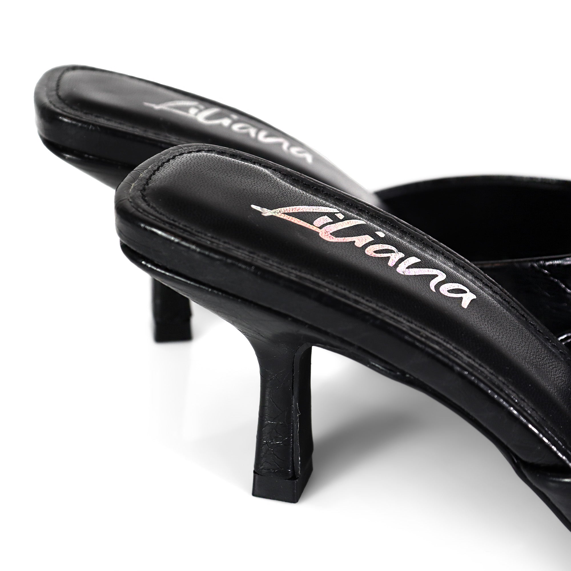 AMBER-4 BUCKLE MULES W/ KITTEN HEEL BLACK
