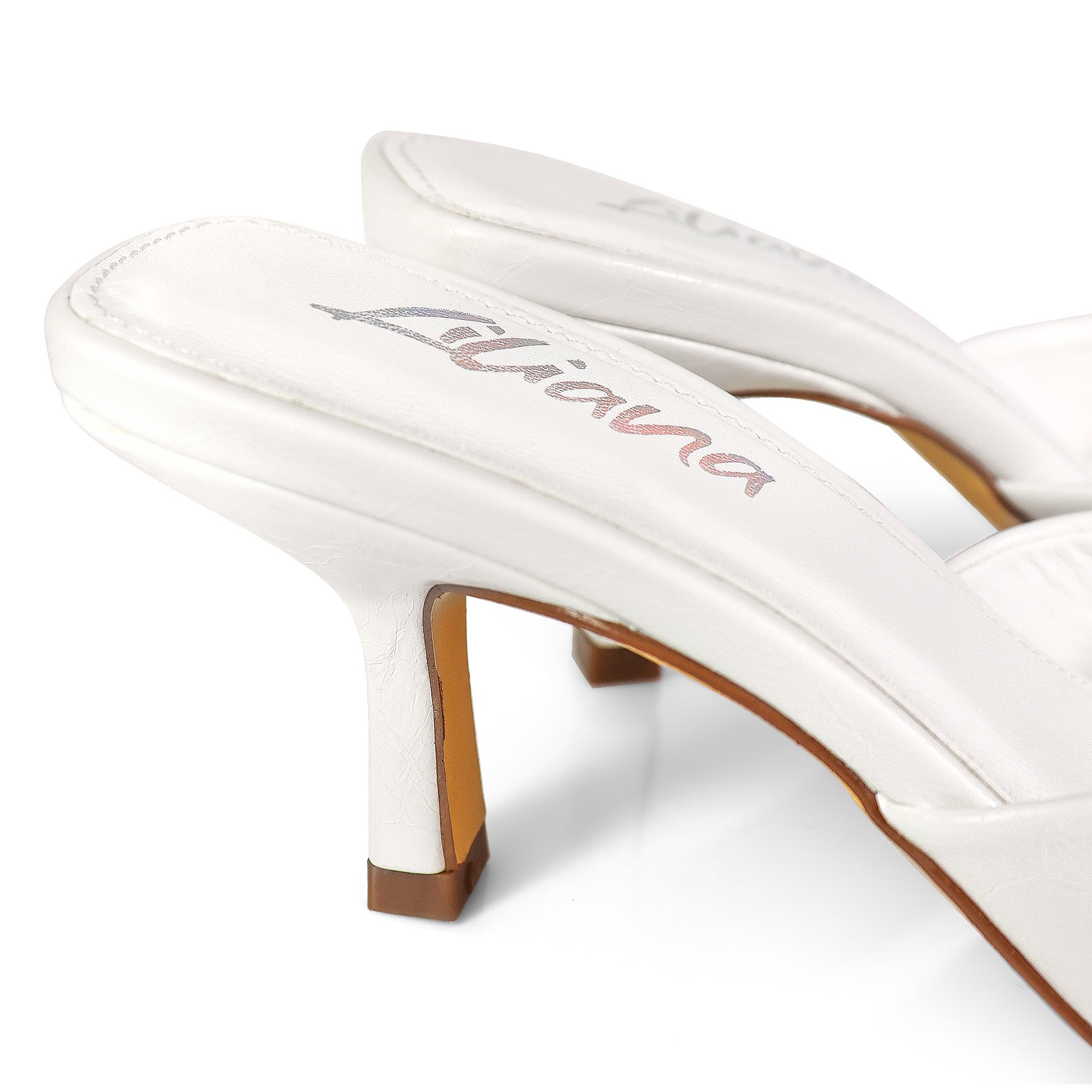 AMBER-4 BUCKLE MULES W/ KITTEN HEEL WHITE