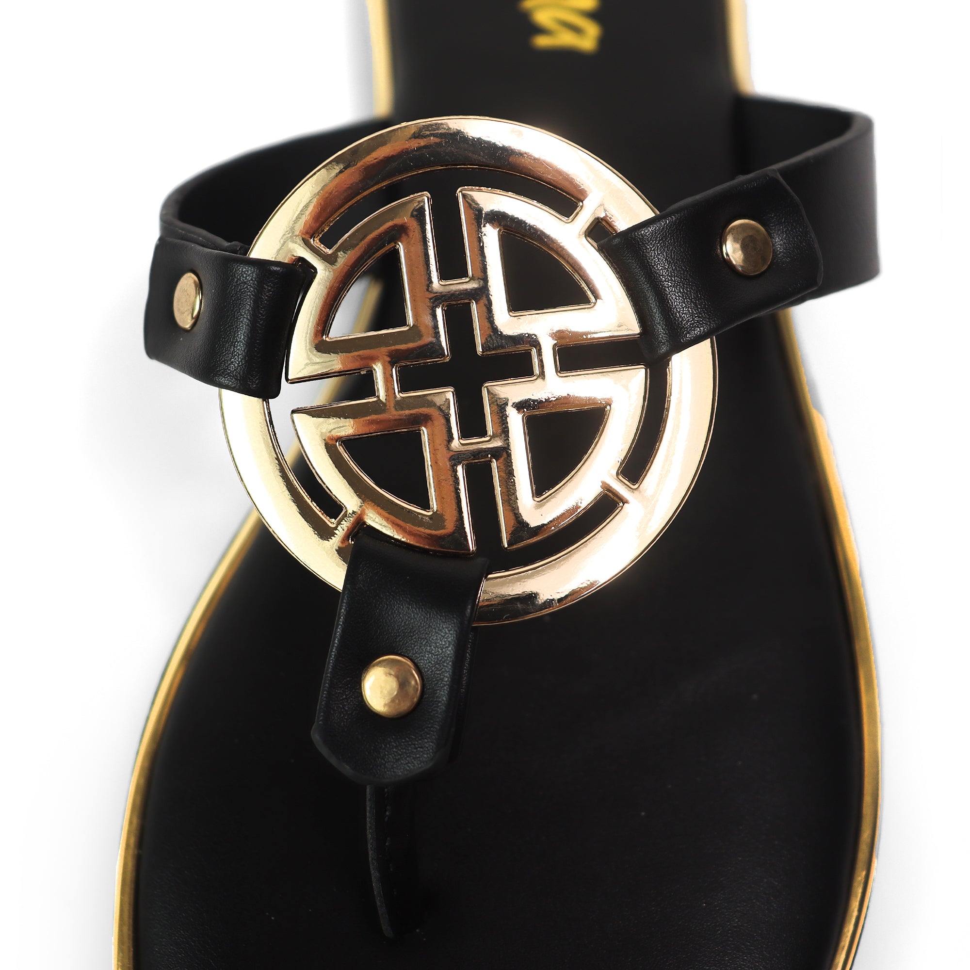 AMRIT-1 METALLIC GEOMEtRIC PENDANT THOUNG SLIDE SANDALS BLACK