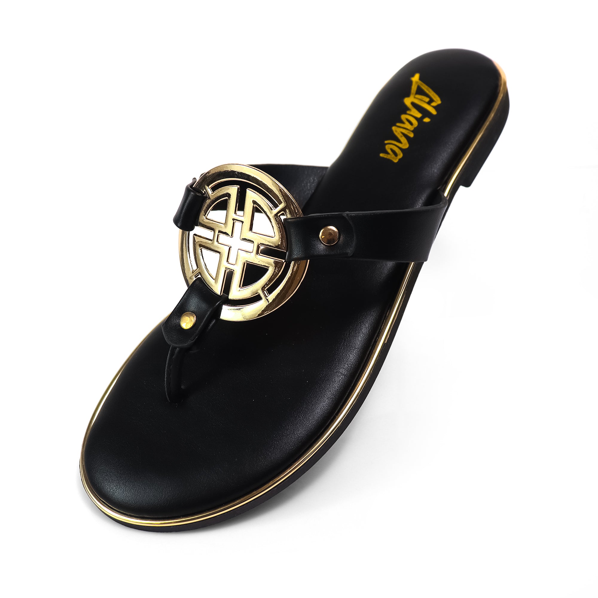 AMRIT-1 METALLIC GEOMEtRIC PENDANT THOUNG SLIDE SANDALS BLACK