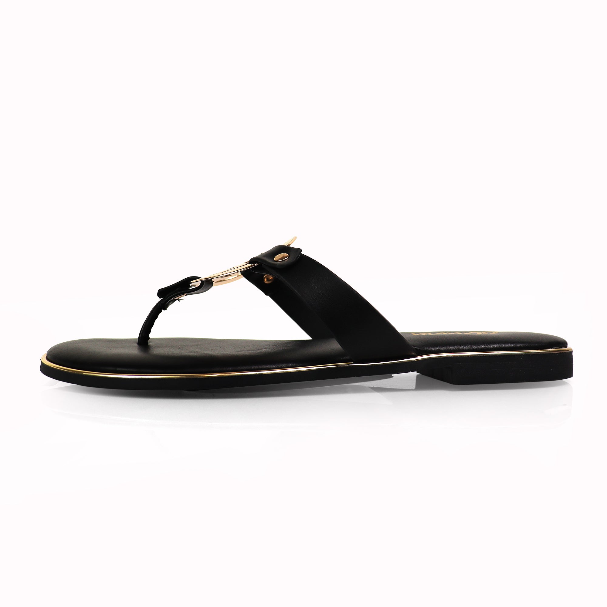 AMRIT-1 METALLIC GEOMEtRIC PENDANT THOUNG SLIDE SANDALS BLACK