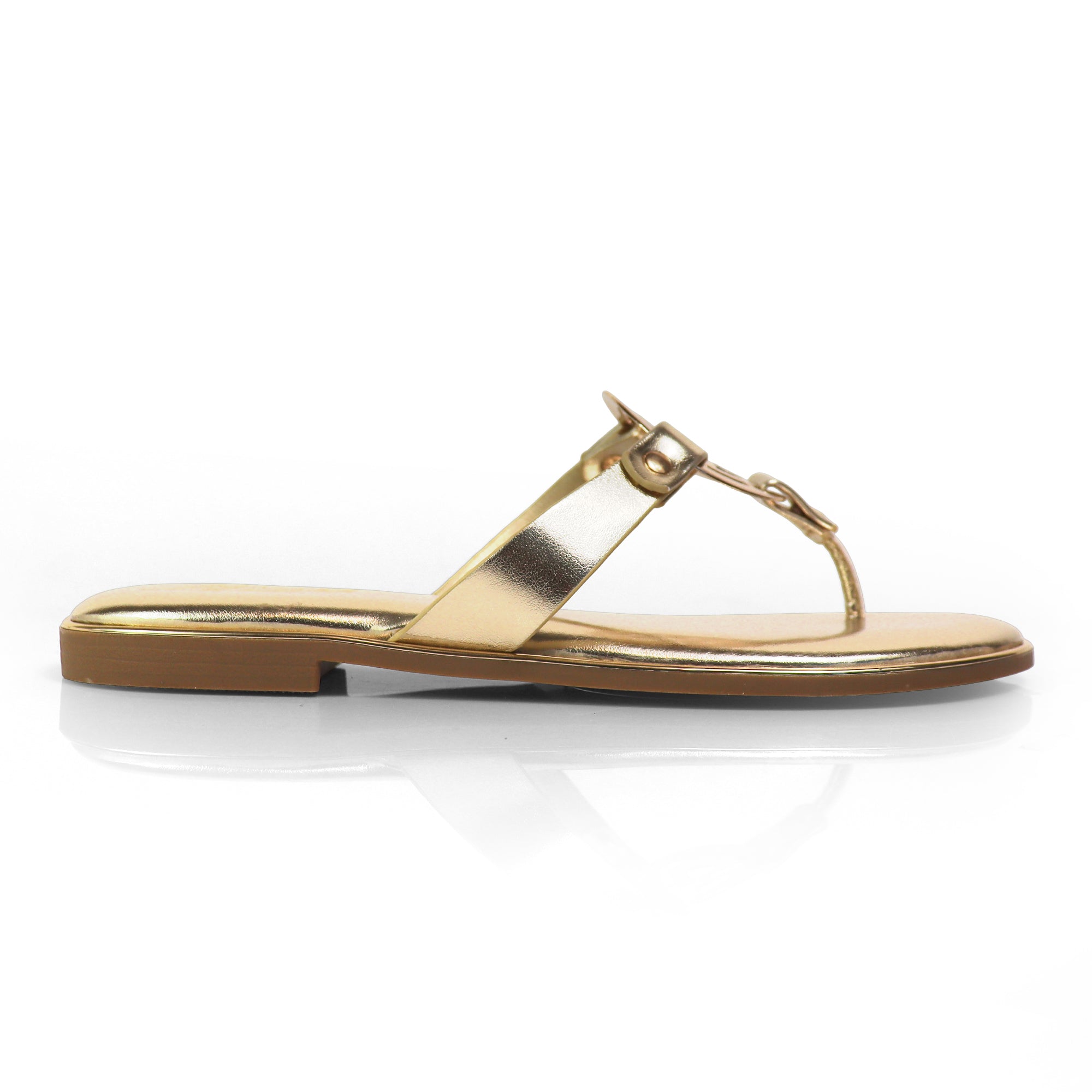 AMRIT-1 METALLIC GEOMEtRIC PENDANT THOUNG SLIDE SANDALS GOLD