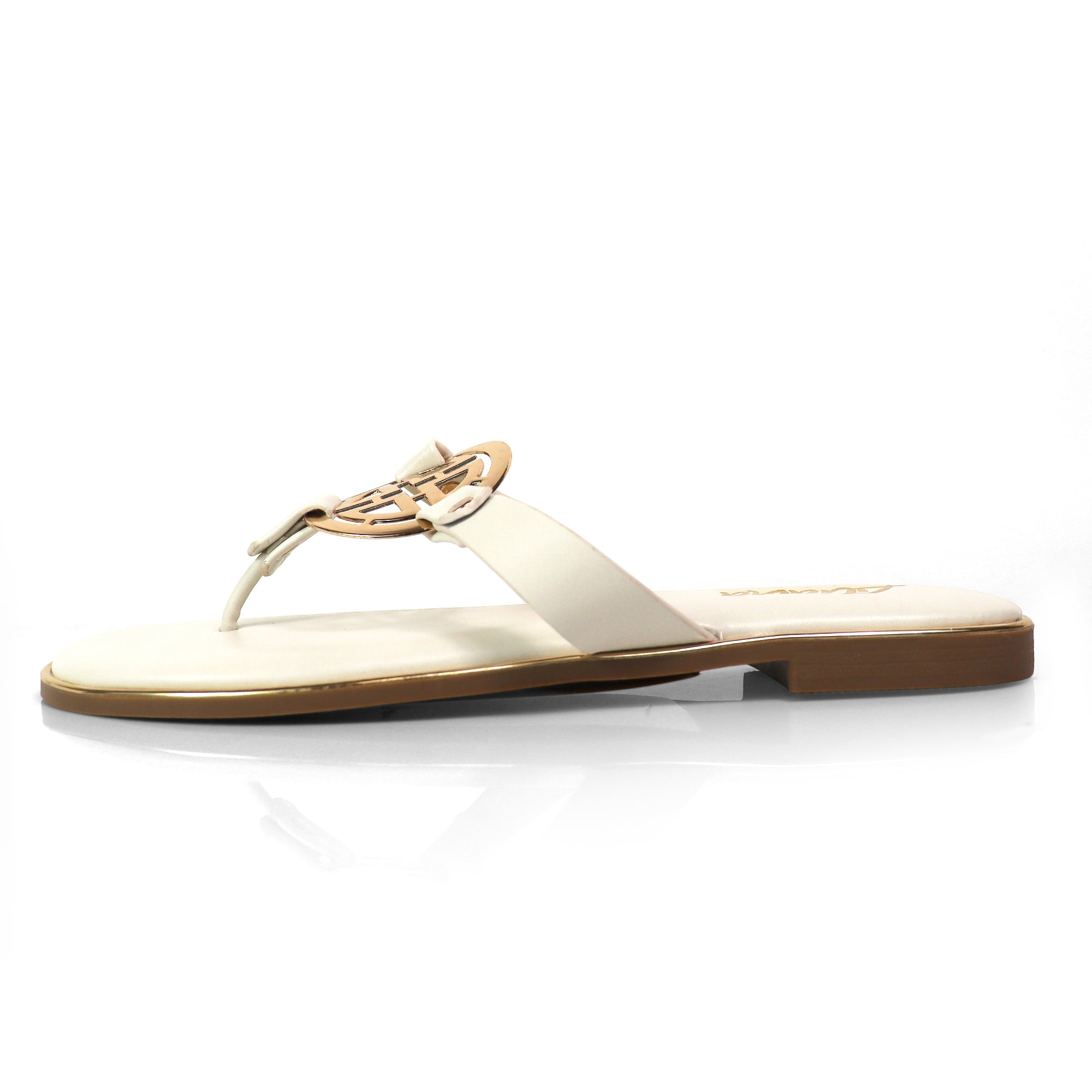 AMRIT-1 METALLIC GEOMEtRIC PENDANT THOUNG SLIDE SANDALS IVORY