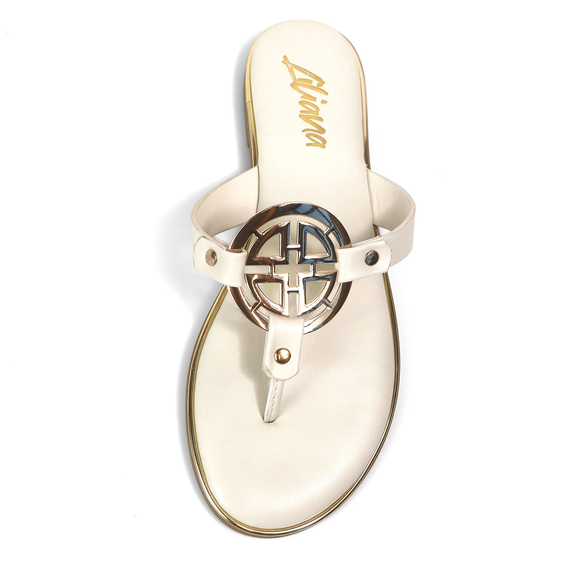 AMRIT-1 METALLIC GEOMEtRIC PENDANT THOUNG SLIDE SANDALS IVORY